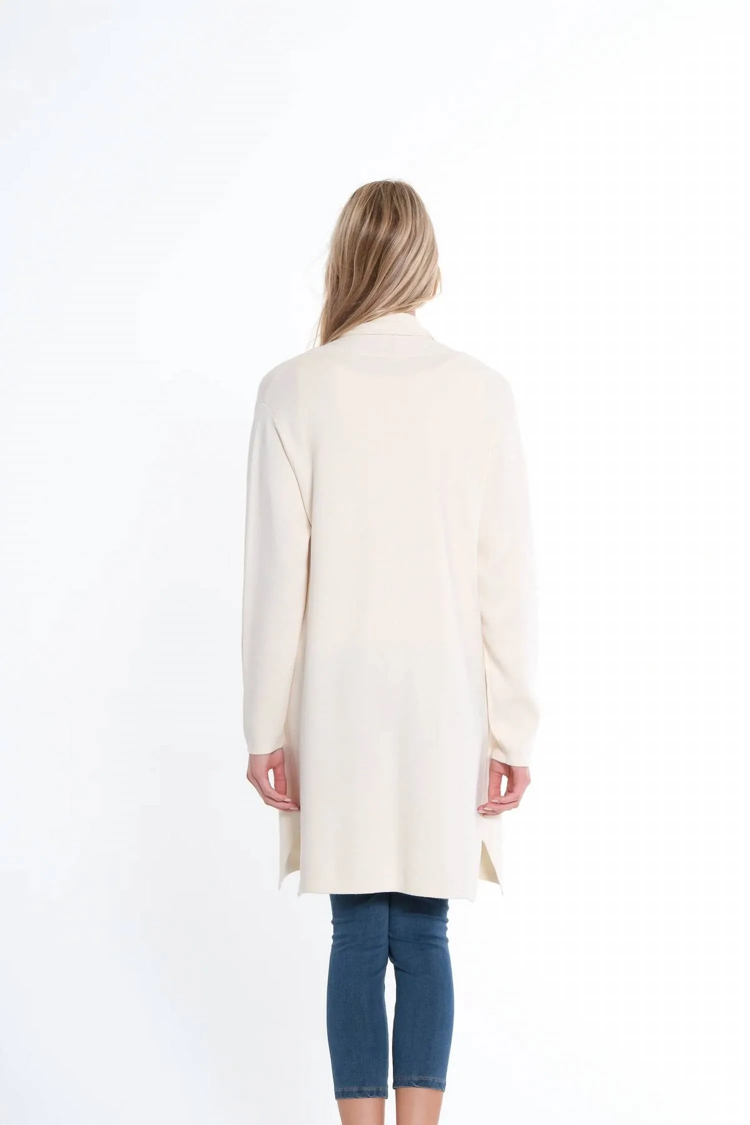 3/4 Sleeve Drop Shoulder Shawl Collar Open Front Cardigan In Winter White