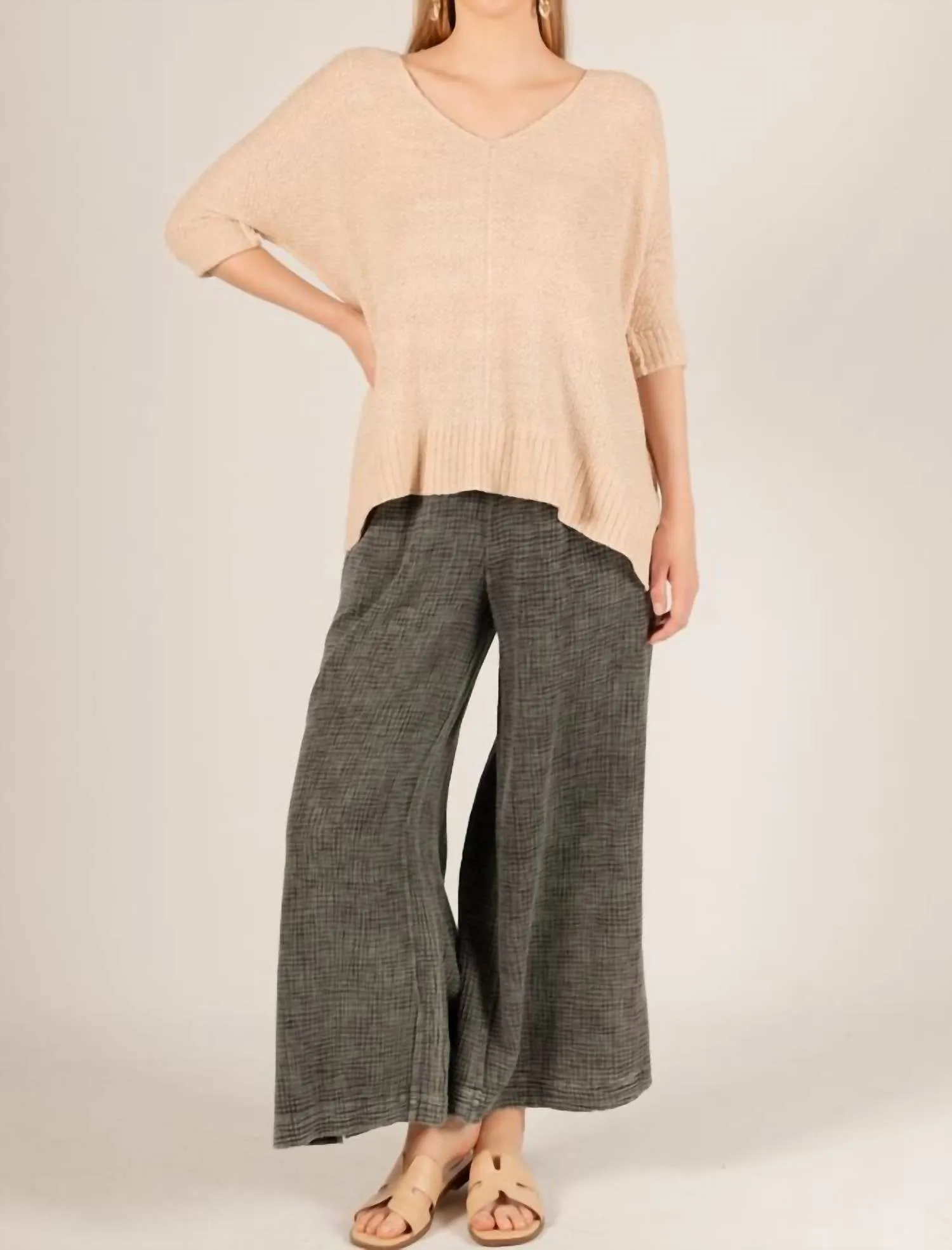 3/4 Sleeve Sweater In Eggshell