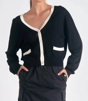Accent Trimmed Cardigan In Black / White
