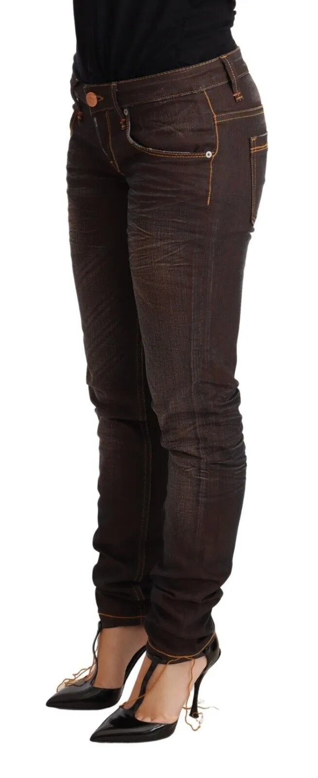 Acht  Washed Cotton Slim Fit blue Low Waist Trouser Women's Jeans