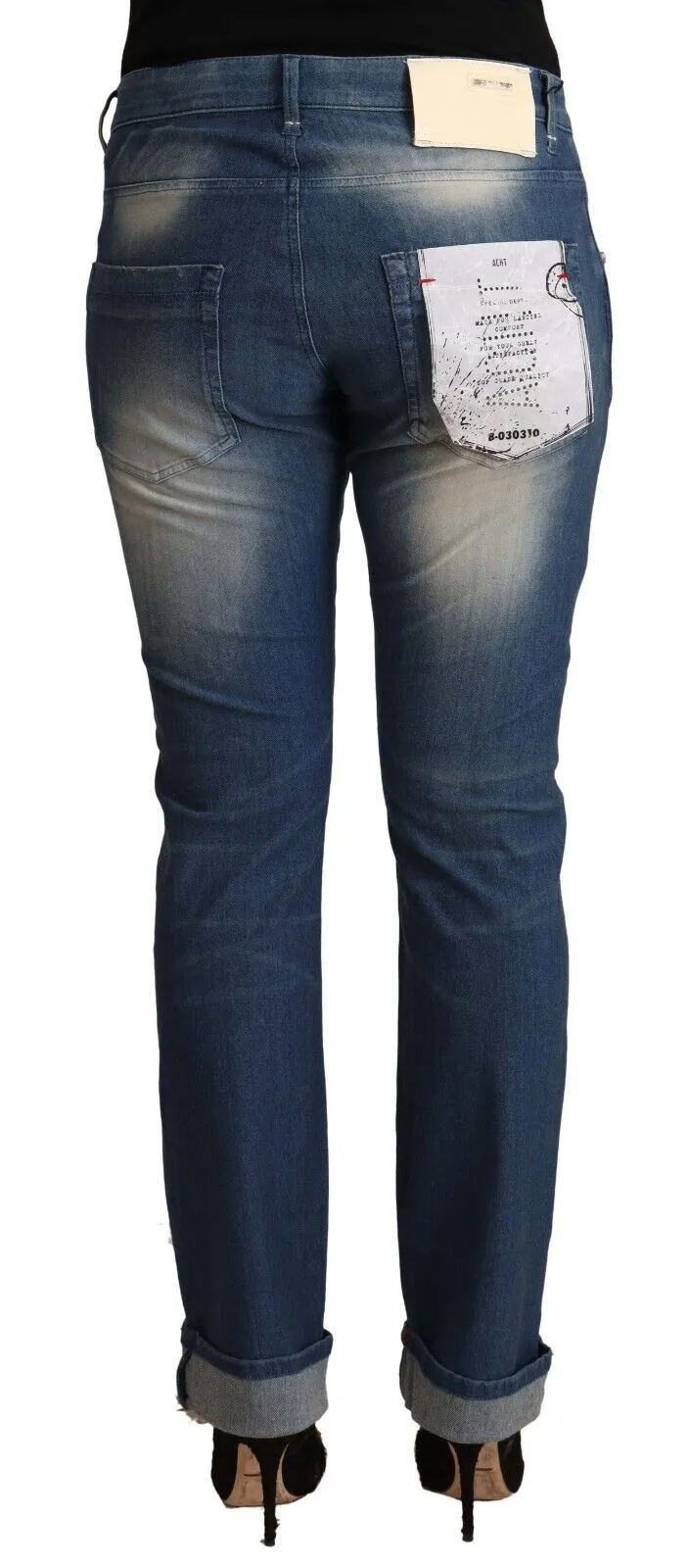Acht  Washed Mid Waist Folded Hem Skinny Women's Jeans