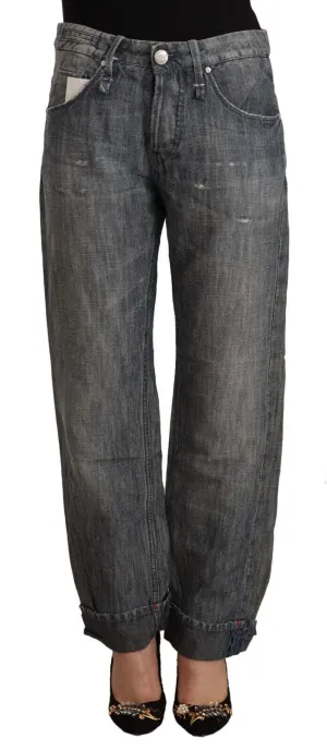 Acht  Washed Ramie Straight blue Folded Hem Women's Jeans