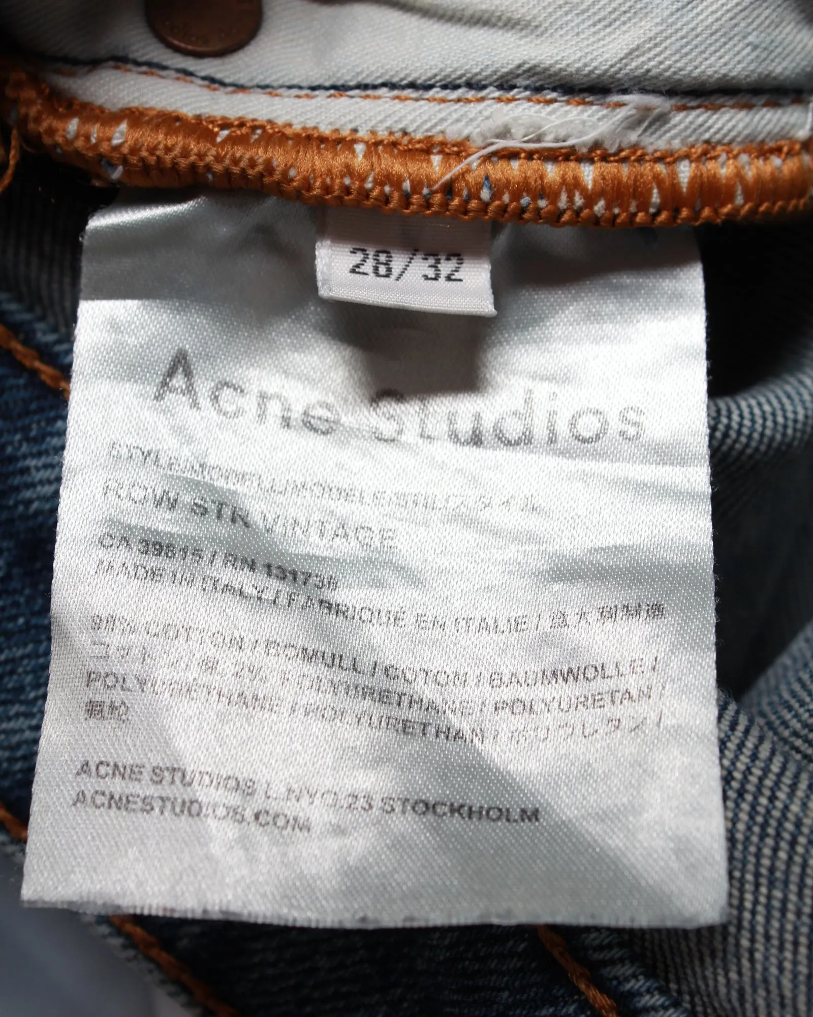 Acne Studios Row Straight Cut Jeans in Blue Cotton Denim
