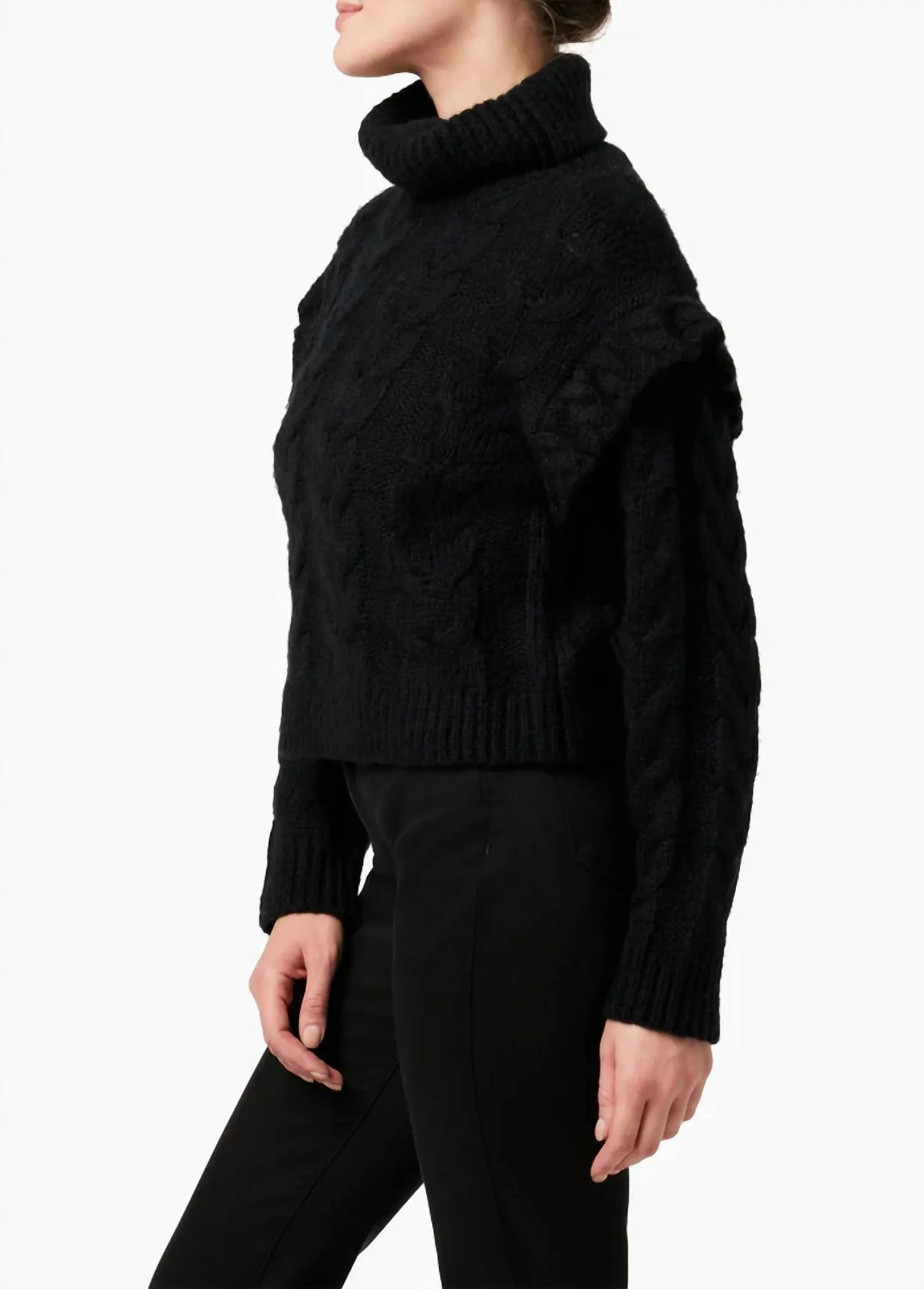 Adeline Ruffle Sweater Top In Black