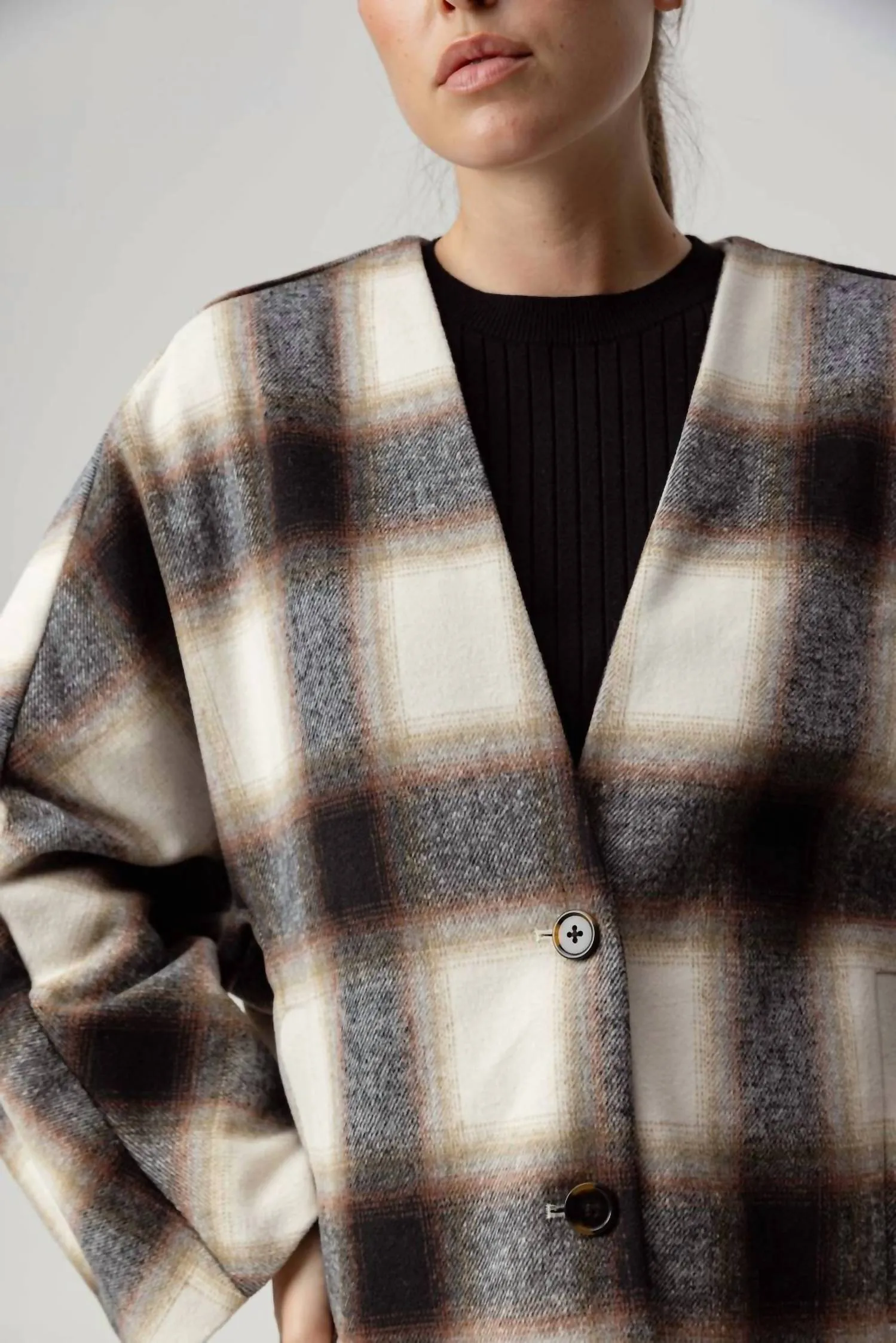 Alba Jacket In Ash Brown Plaid