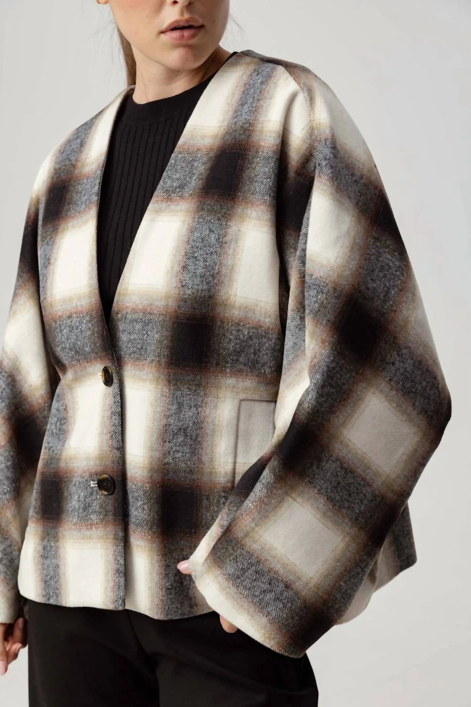 Alba Jacket In Ash Brown Plaid