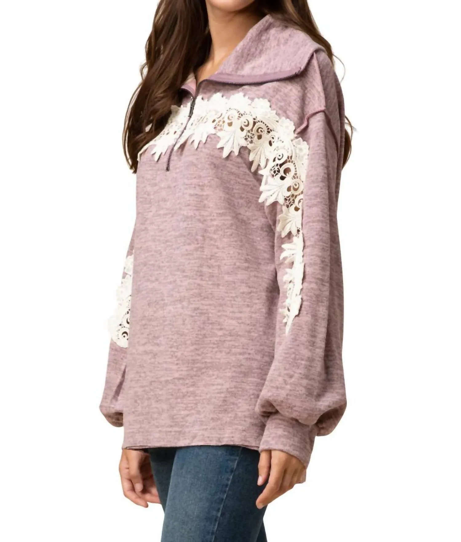 All About The Lace Pullover In Mauve