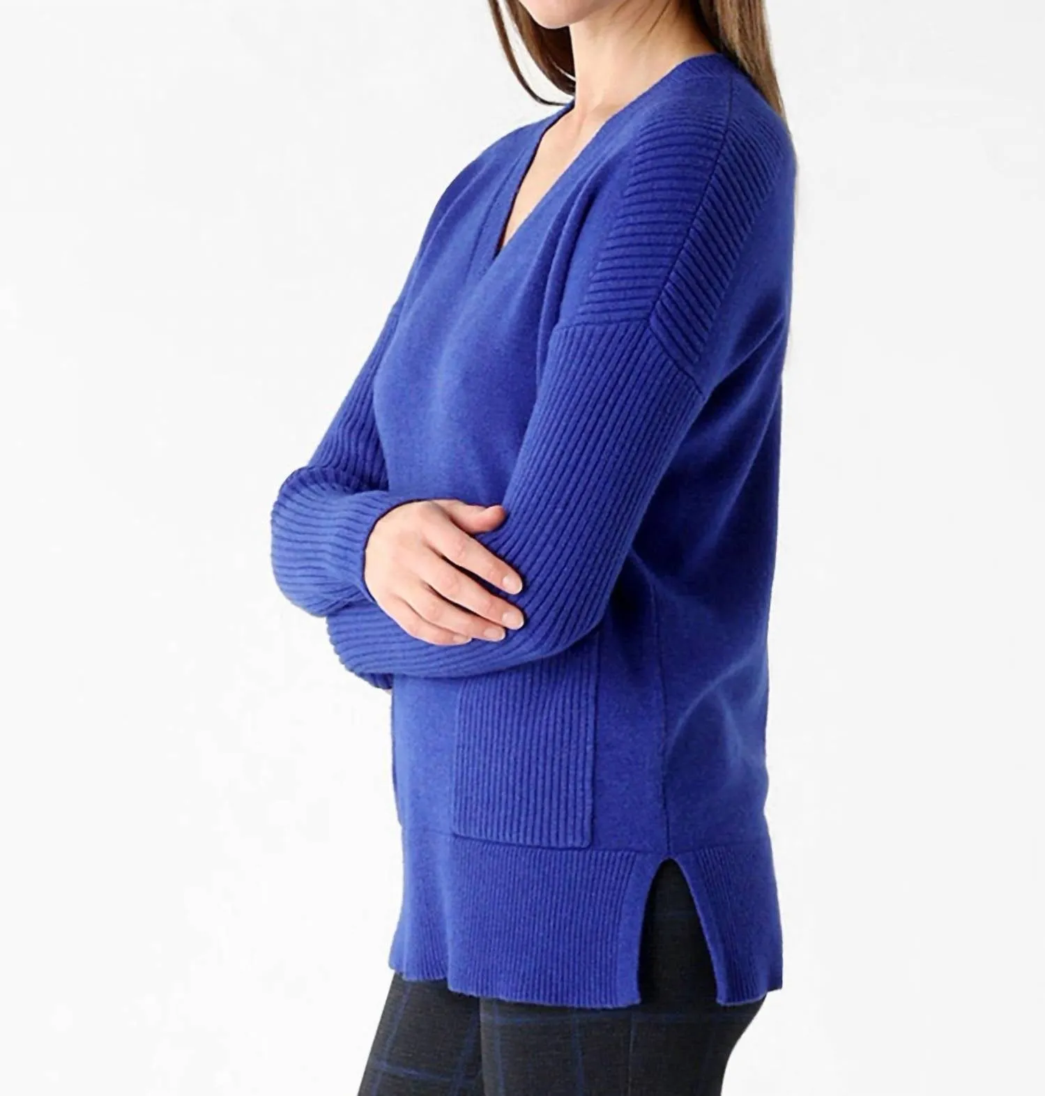 Andrea 2 Pocket Sweater In Cobalt Blue