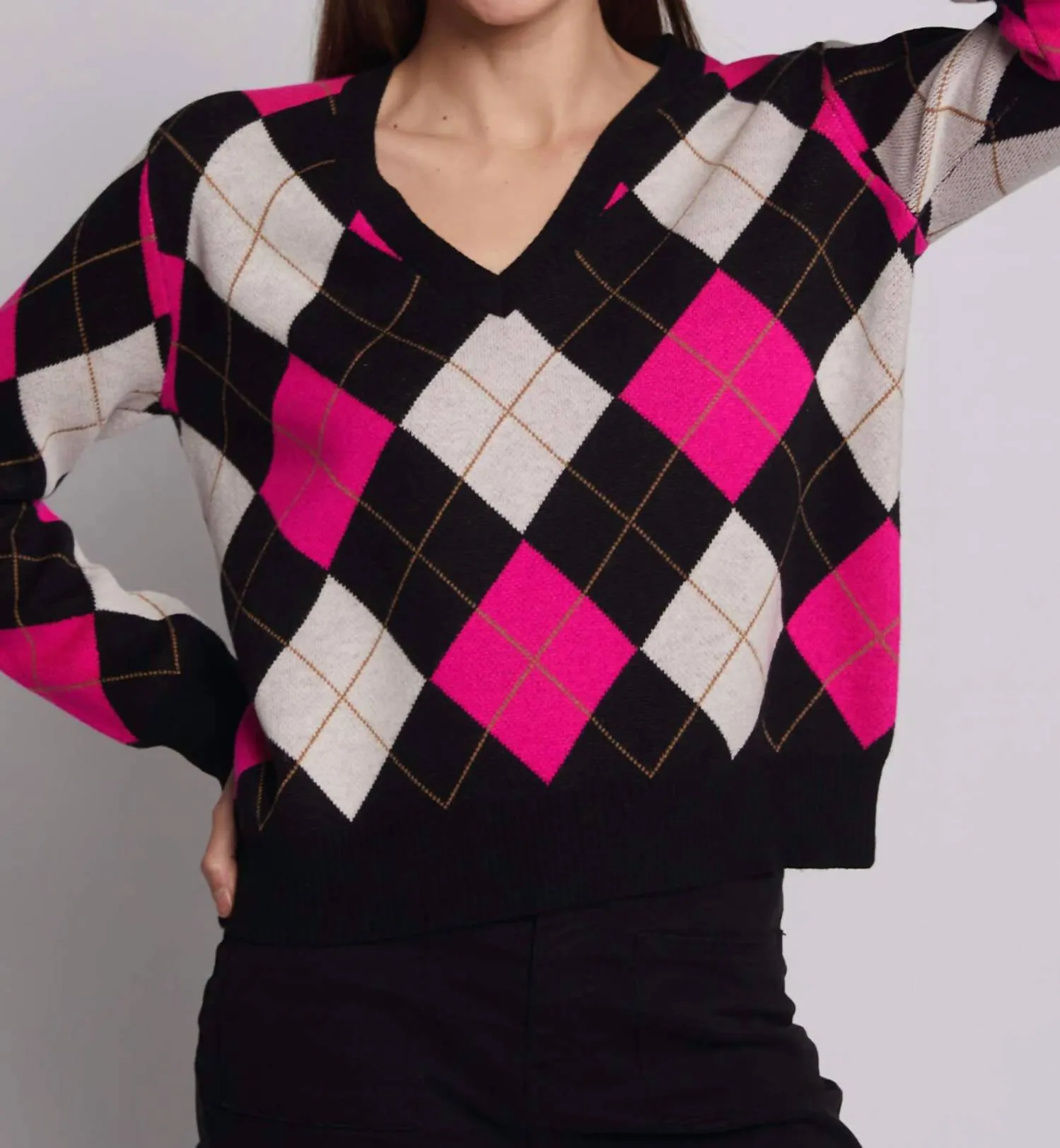 Argyle Pullover In Black Wool Blend