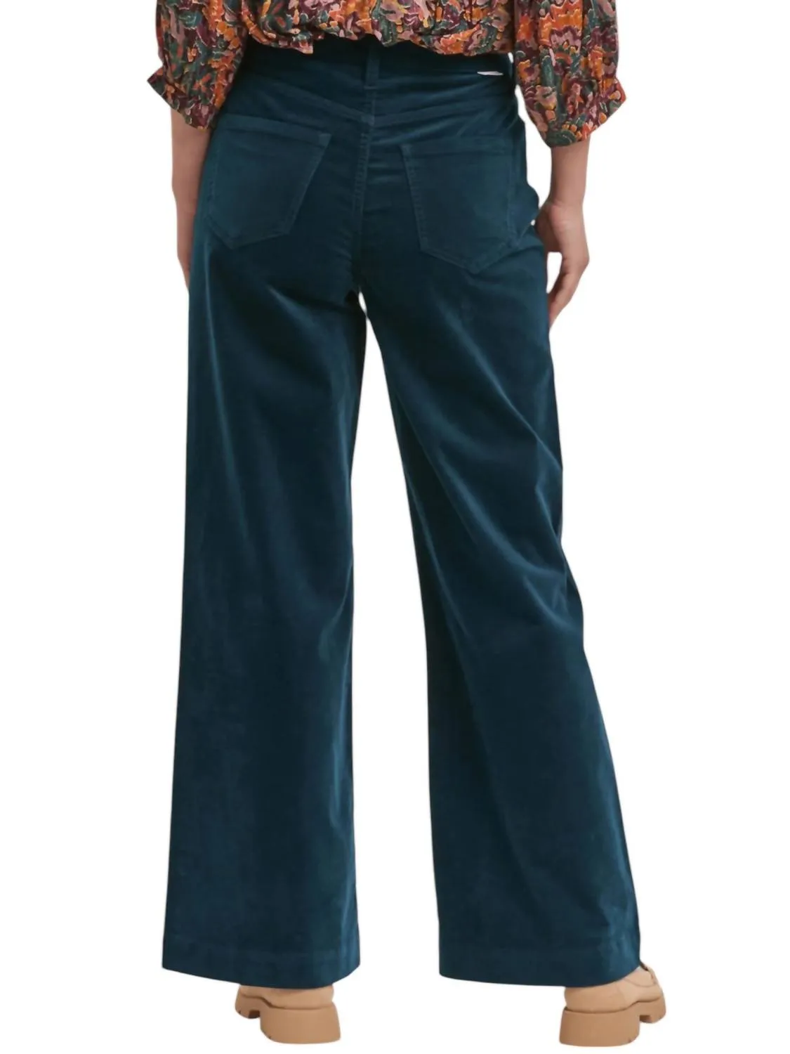 Audrey Full Inseam Wide Leg Pants In Teal Velveteen