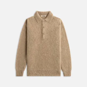 Auralee Brushed Super Kid Mohair Knit Polo - Gray Beige Auralee Clothing