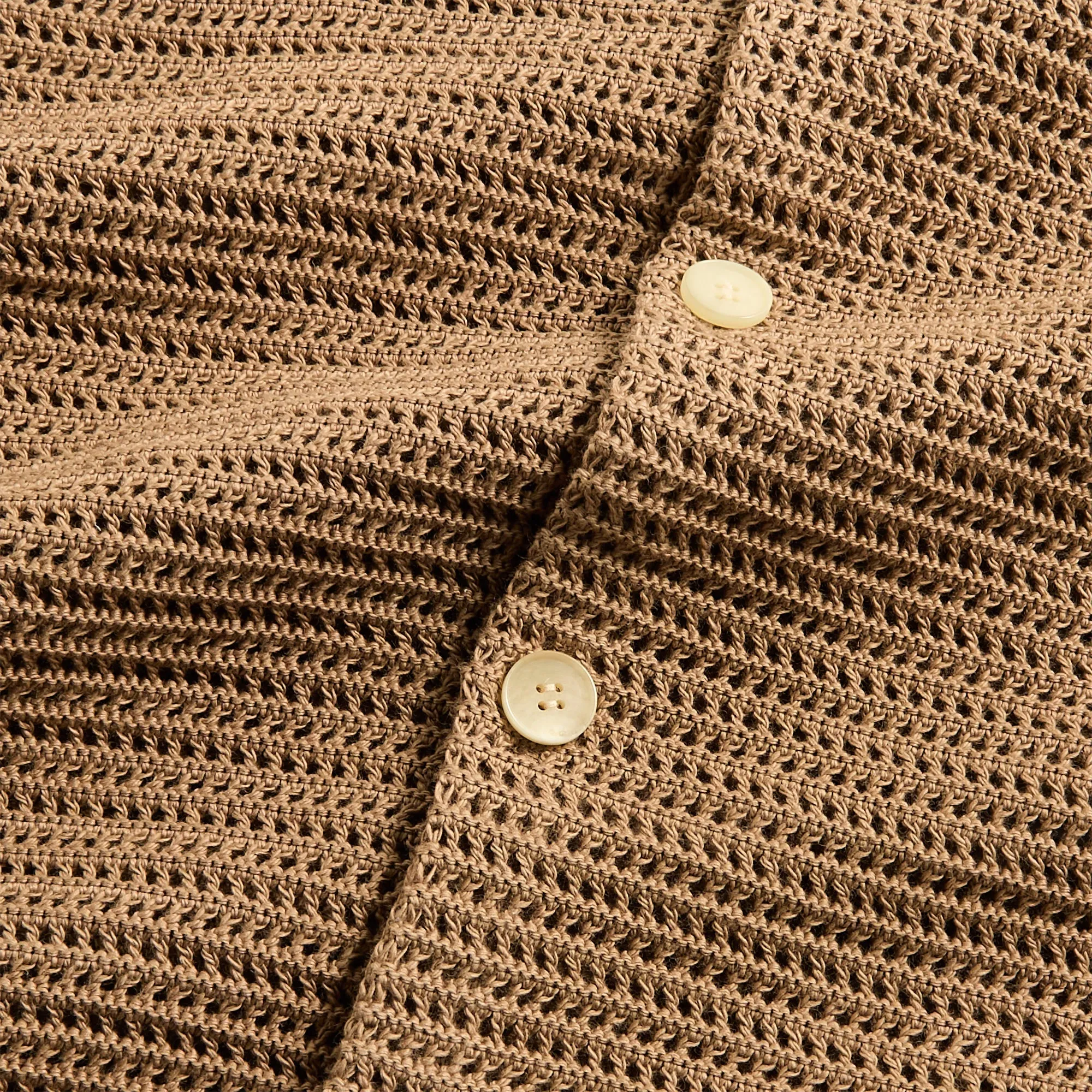 Auralee Cotton Mesh Knit Half Sleeved Shirt - Khaki Brown Auralee Clothing
