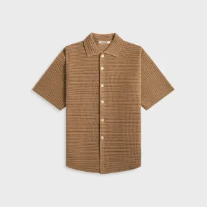 Auralee Cotton Mesh Knit Half Sleeved Shirt - Khaki Brown Auralee Clothing