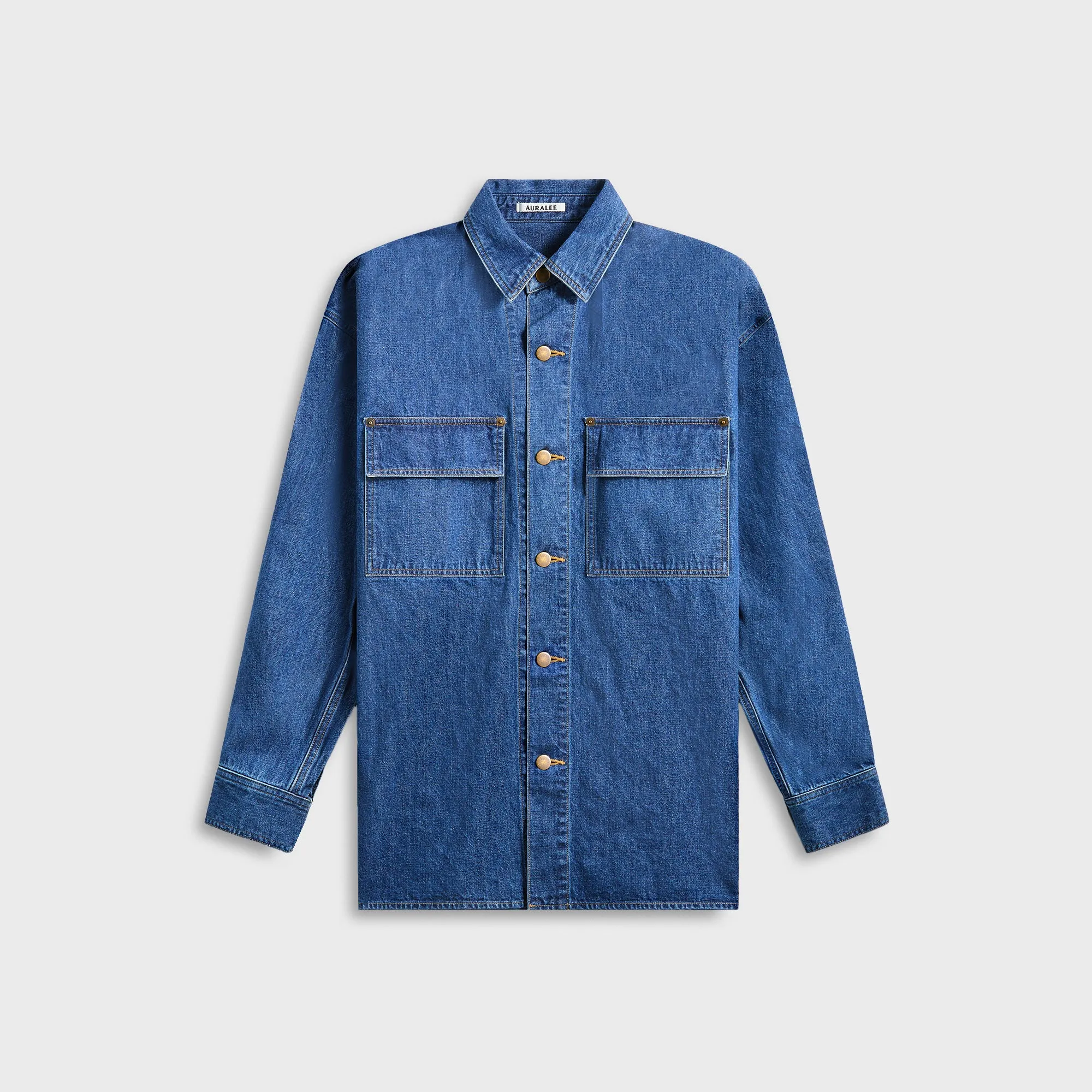Auralee Selvedge Light OZ Denim Shirt - Medium Washed Indigo Auralee Clothing