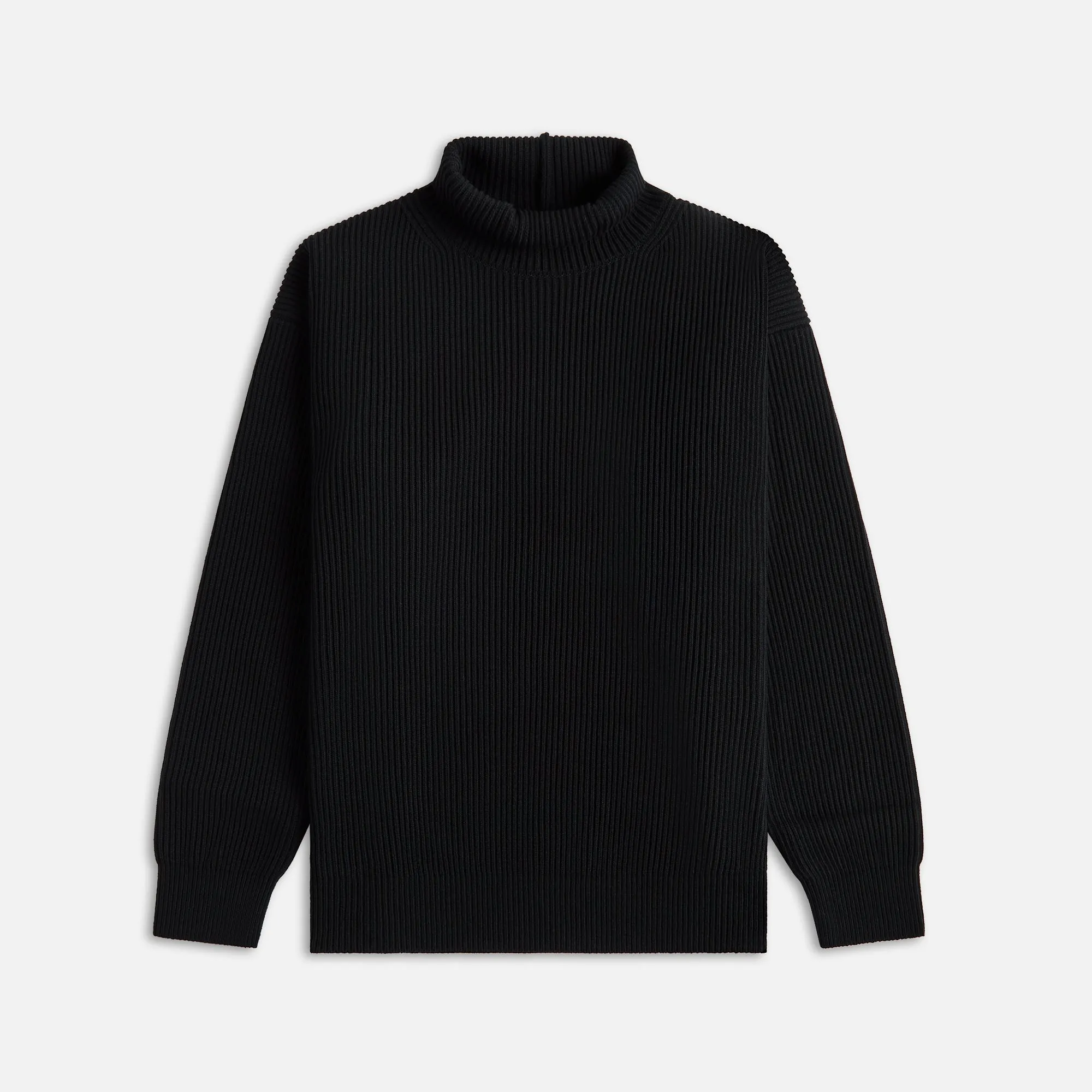 Auralee Super Fine Wool Rib Knit Turtleneck - Black Auralee Clothing