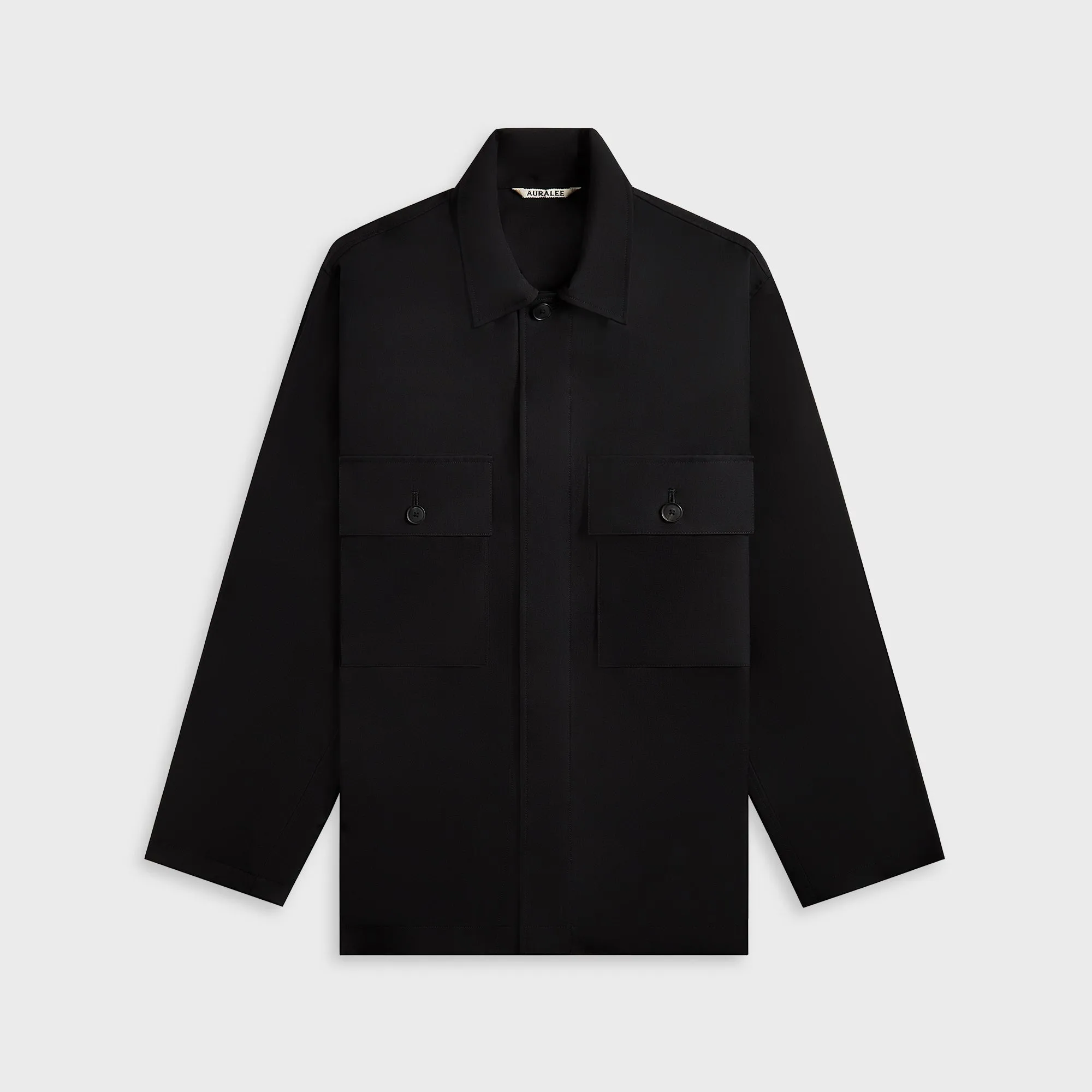 Auralee Wool Herringbone Over Shirt - Black Auralee Clothing