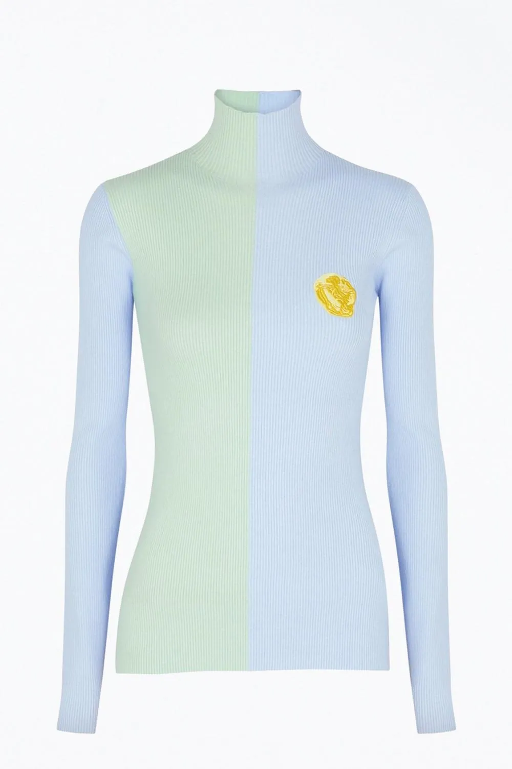 Awa Ribbed-Knit Turtleneck Top In Green/blue