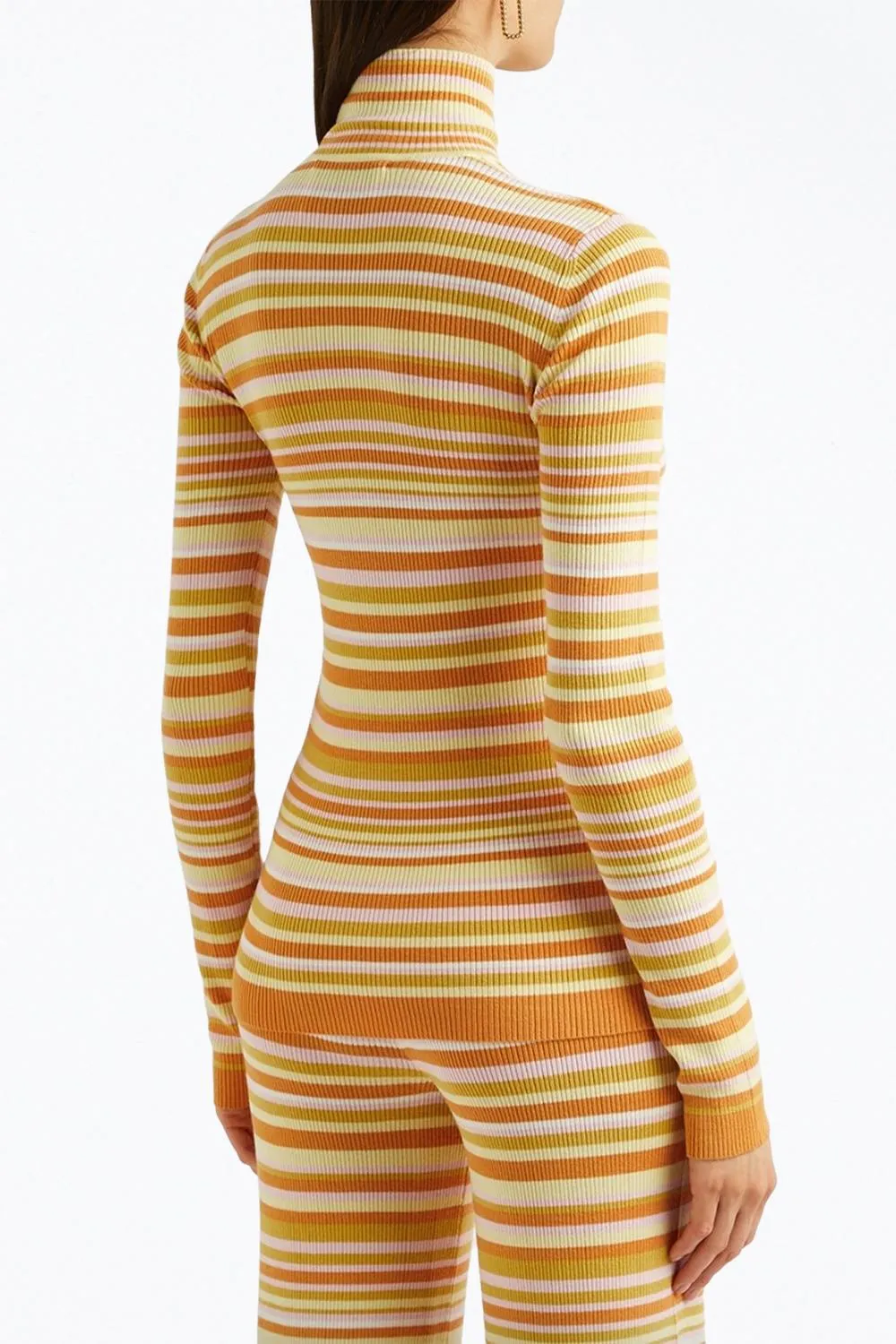 Awa Ribbed-Knit Turtleneck Top In Yellow Stripes