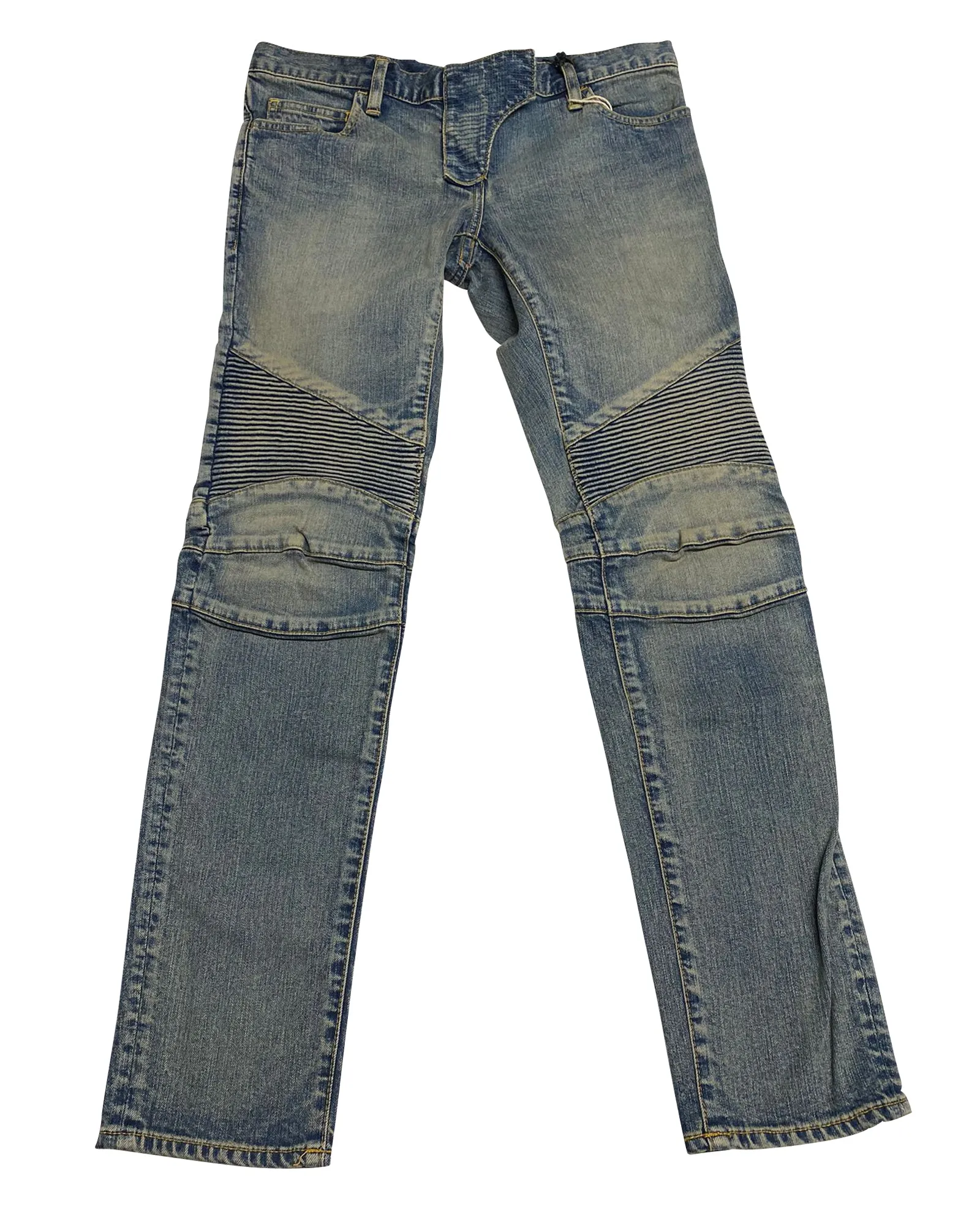 Balmain Washed Biker Jeans in Khaki Cotton