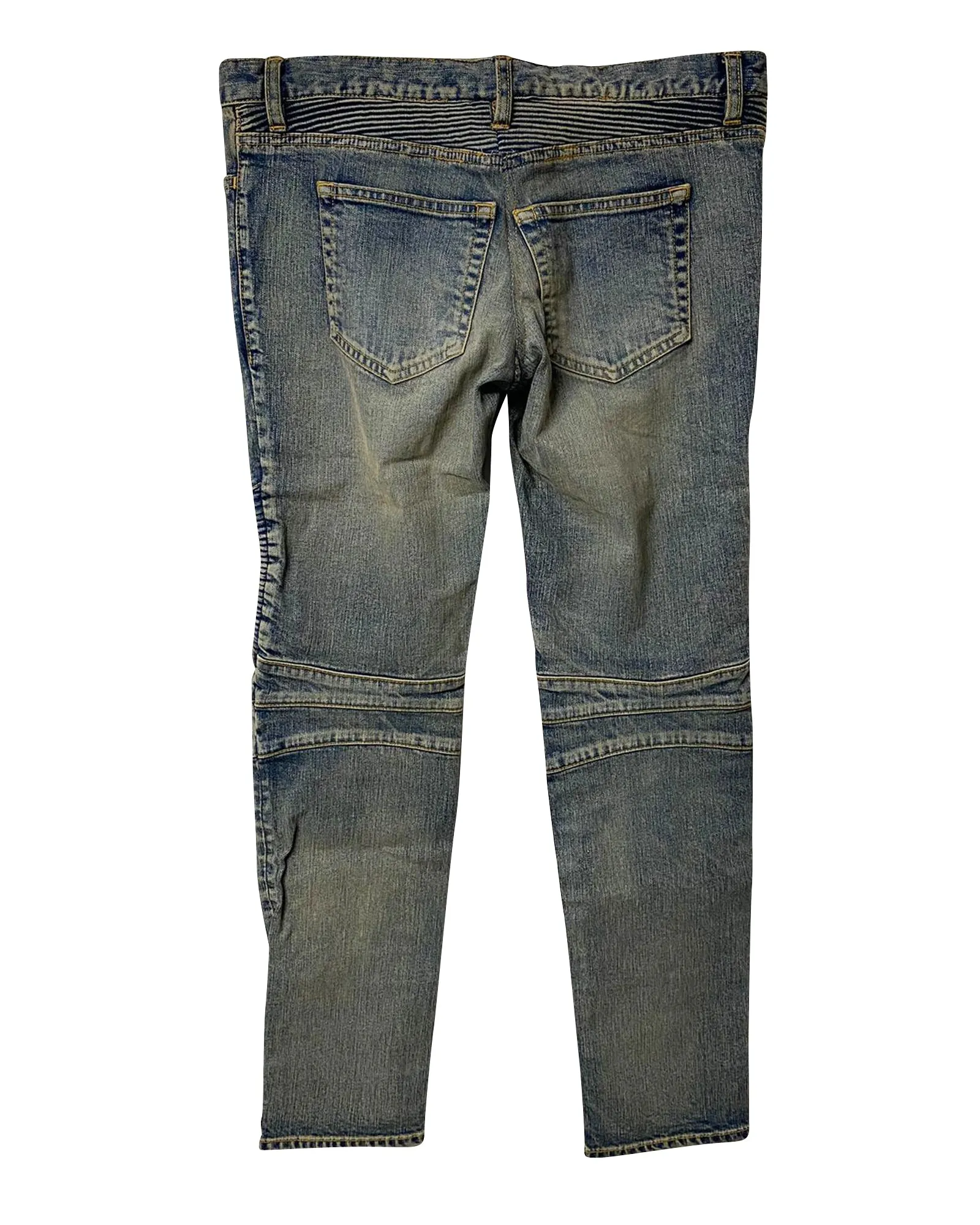 Balmain Washed Biker Jeans in Khaki Cotton