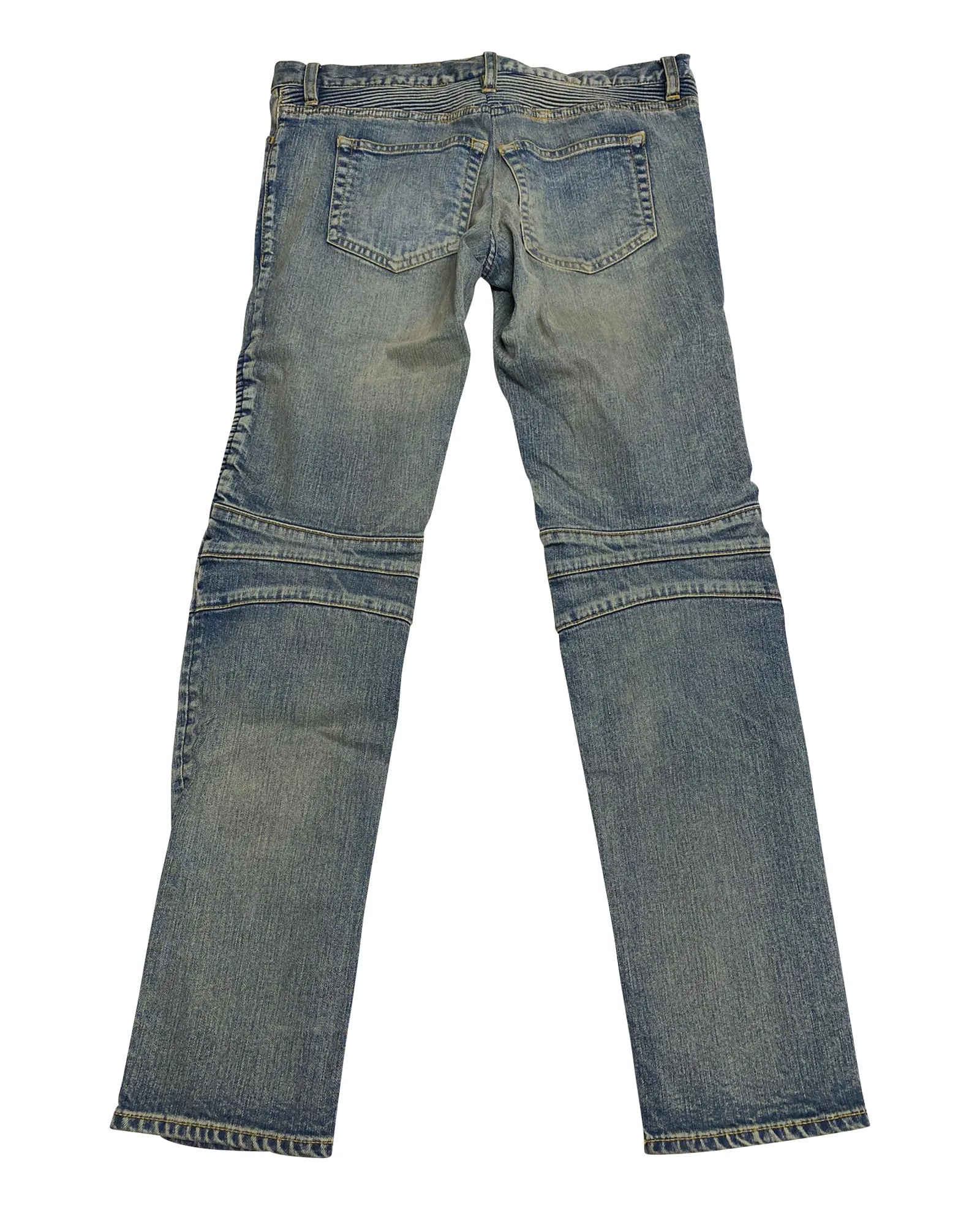 Balmain Washed Biker Jeans in Khaki Cotton