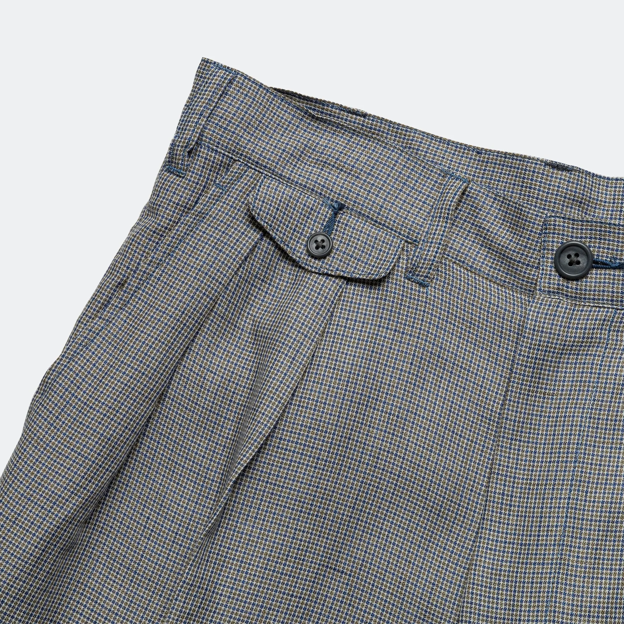Beams Clothing 2 Pleats Trousers Linen Cupra Gun Club Check - Grey