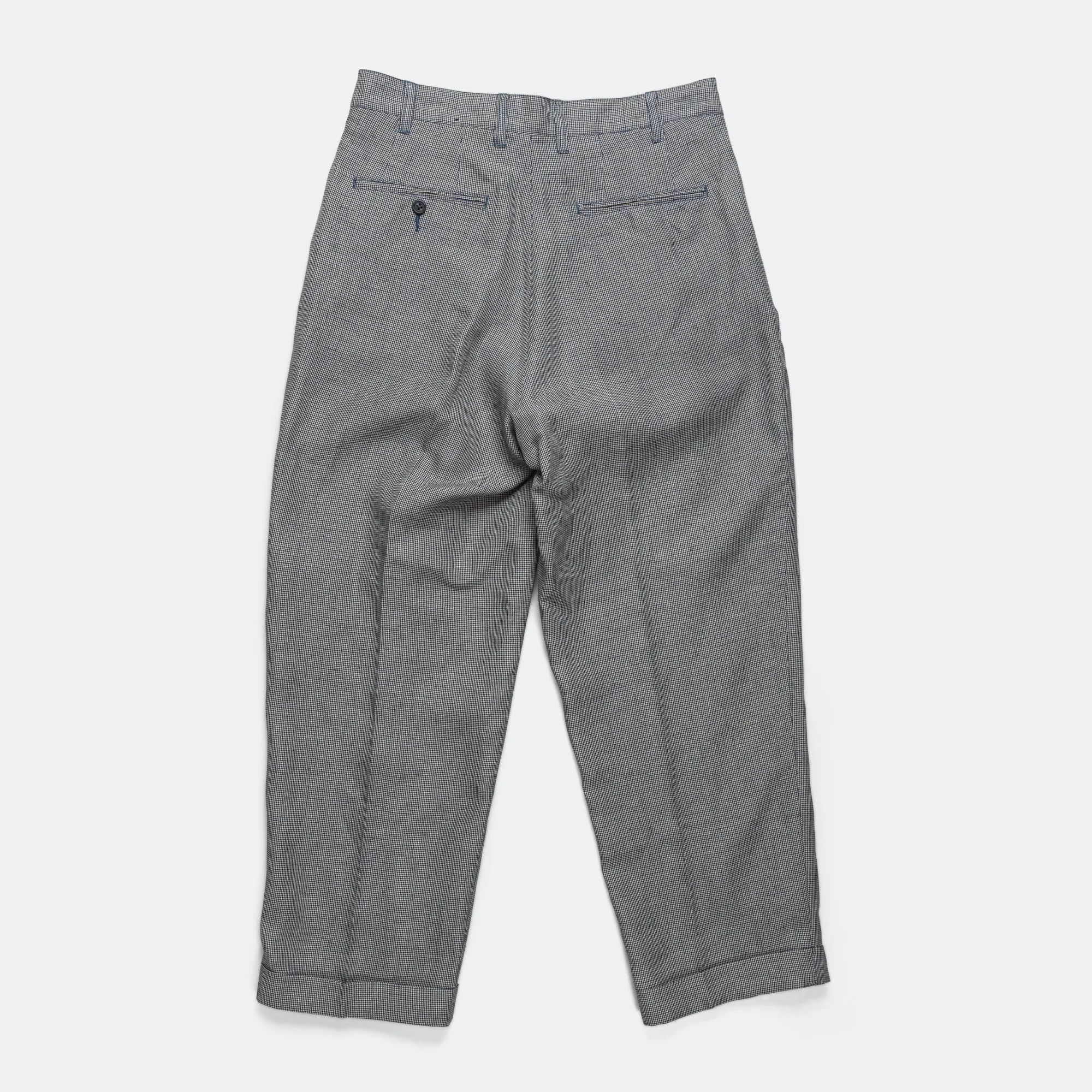 Beams Clothing 2 Pleats Trousers Linen Cupra Gun Club Check - Grey
