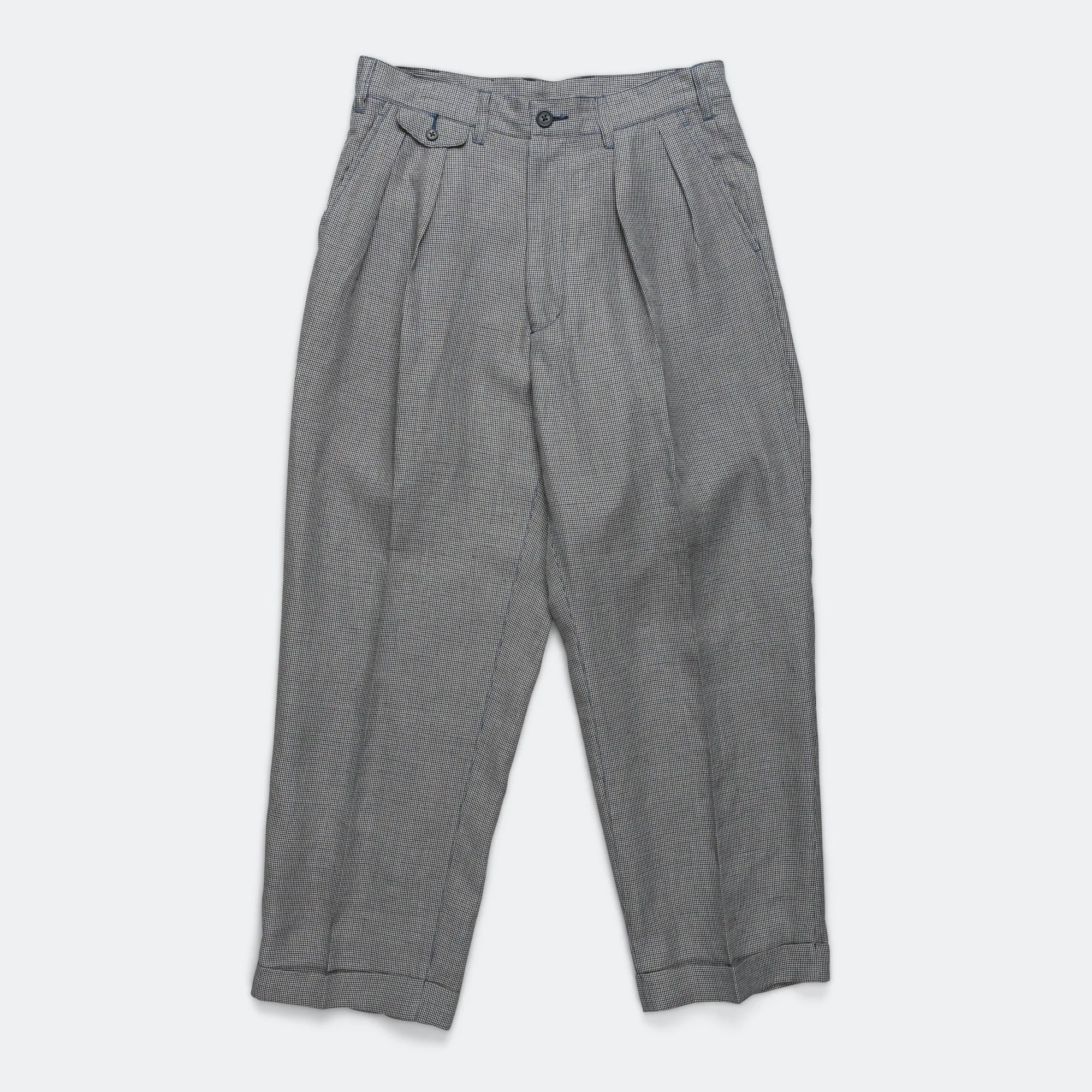 Beams Clothing 2 Pleats Trousers Linen Cupra Gun Club Check - Grey