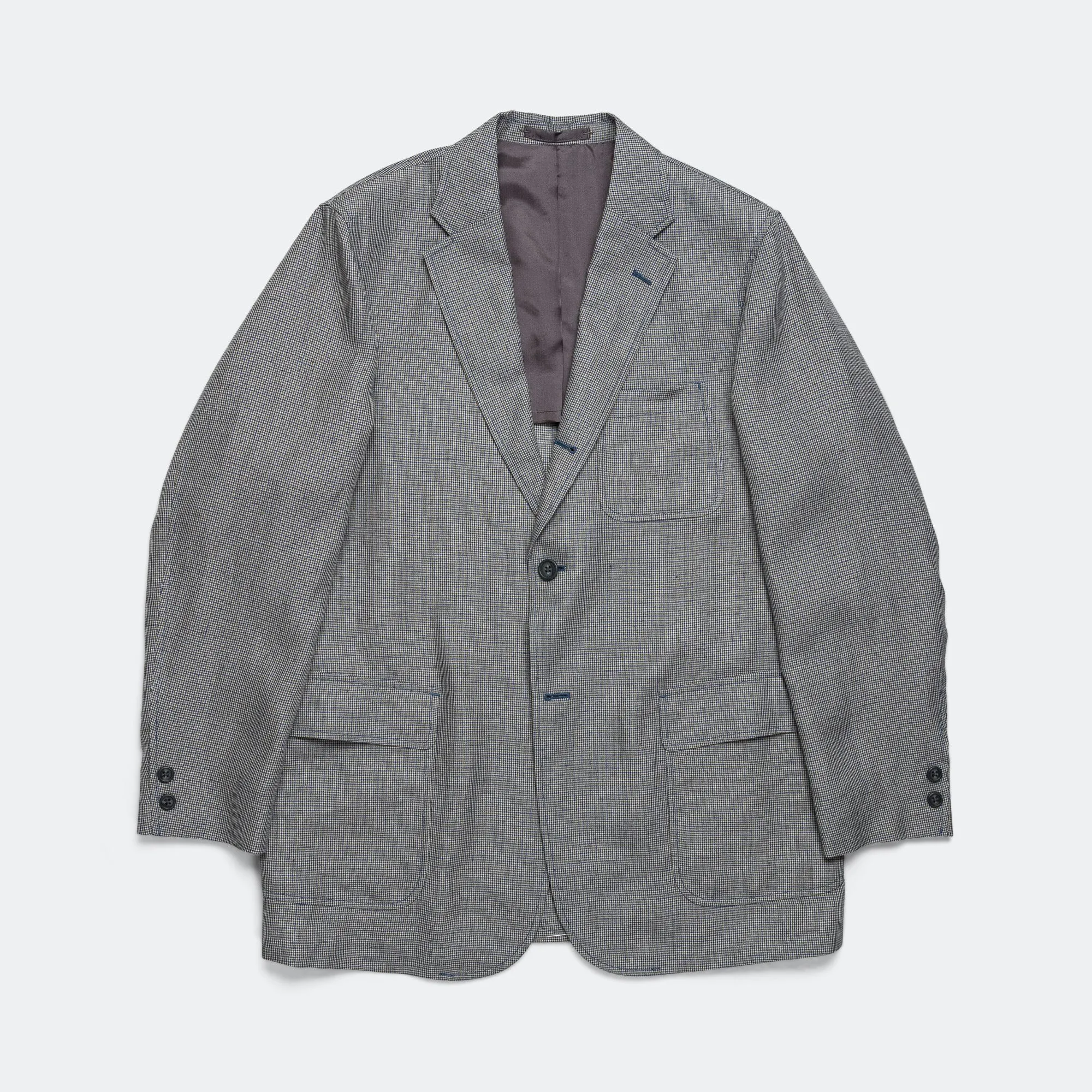 Beams Clothing 3B Box-fit Linen Cupra Gun Club Check - Grey