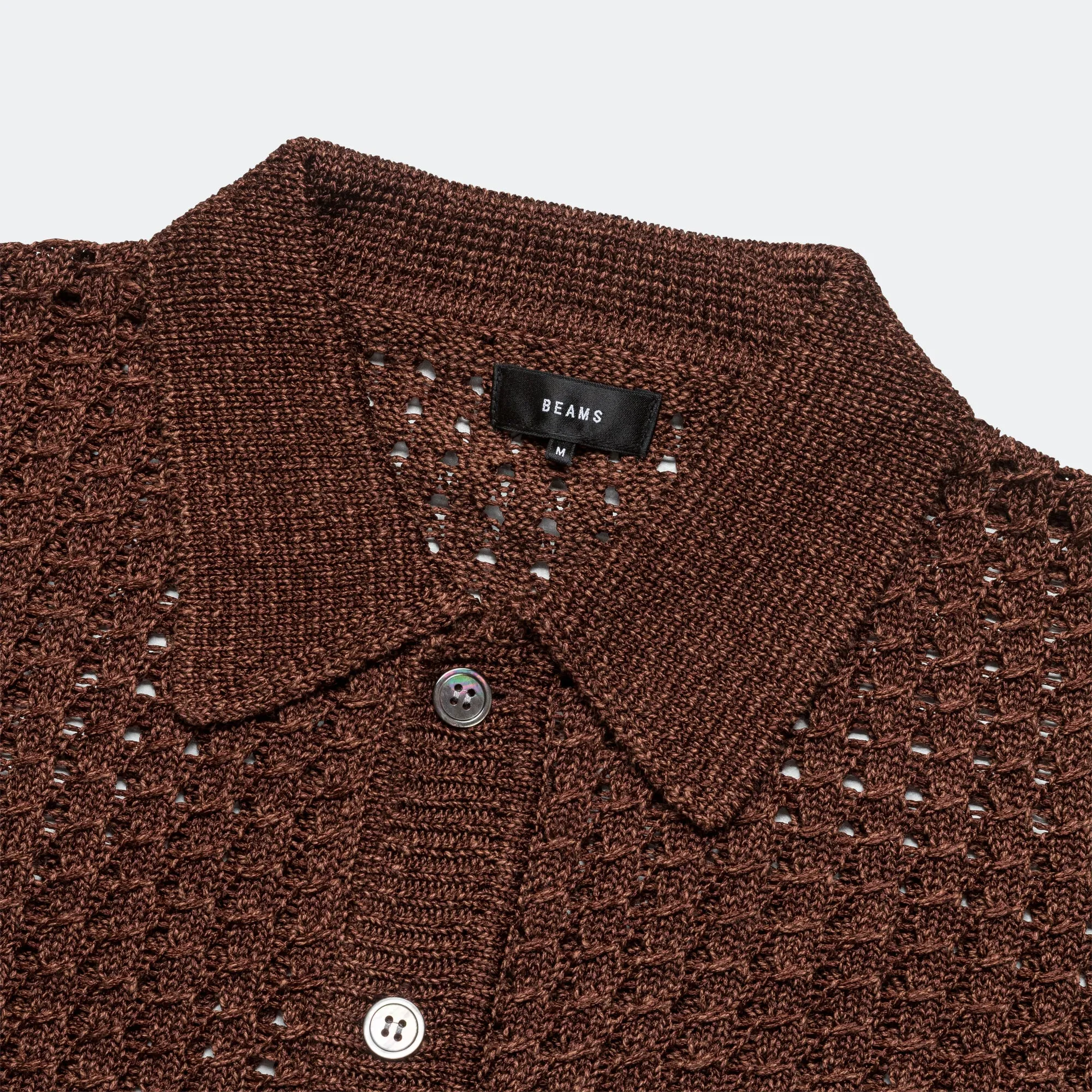 Beams Clothing 5G Bright Mesh Polo Cardigan - Brown