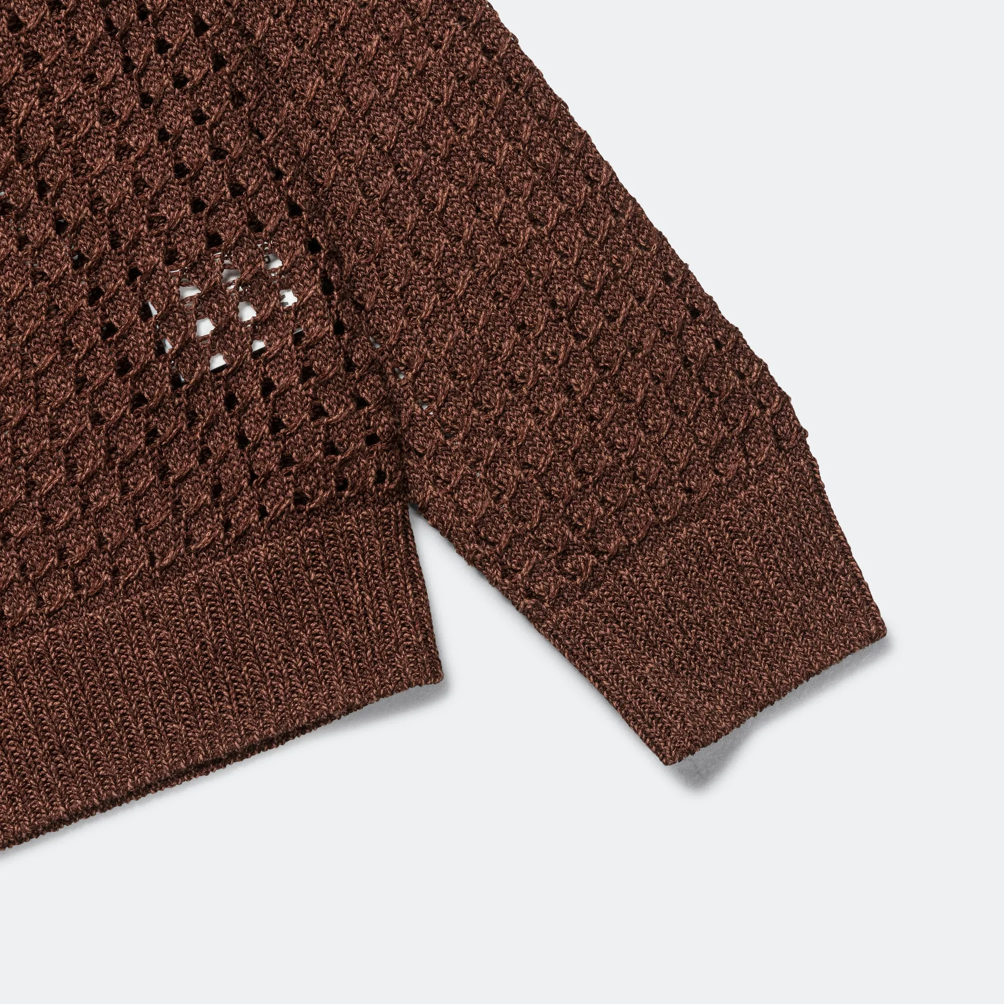 Beams Clothing 5G Bright Mesh Polo Cardigan - Brown