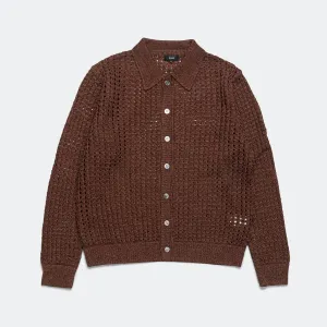 Beams Clothing 5G Bright Mesh Polo Cardigan - Brown