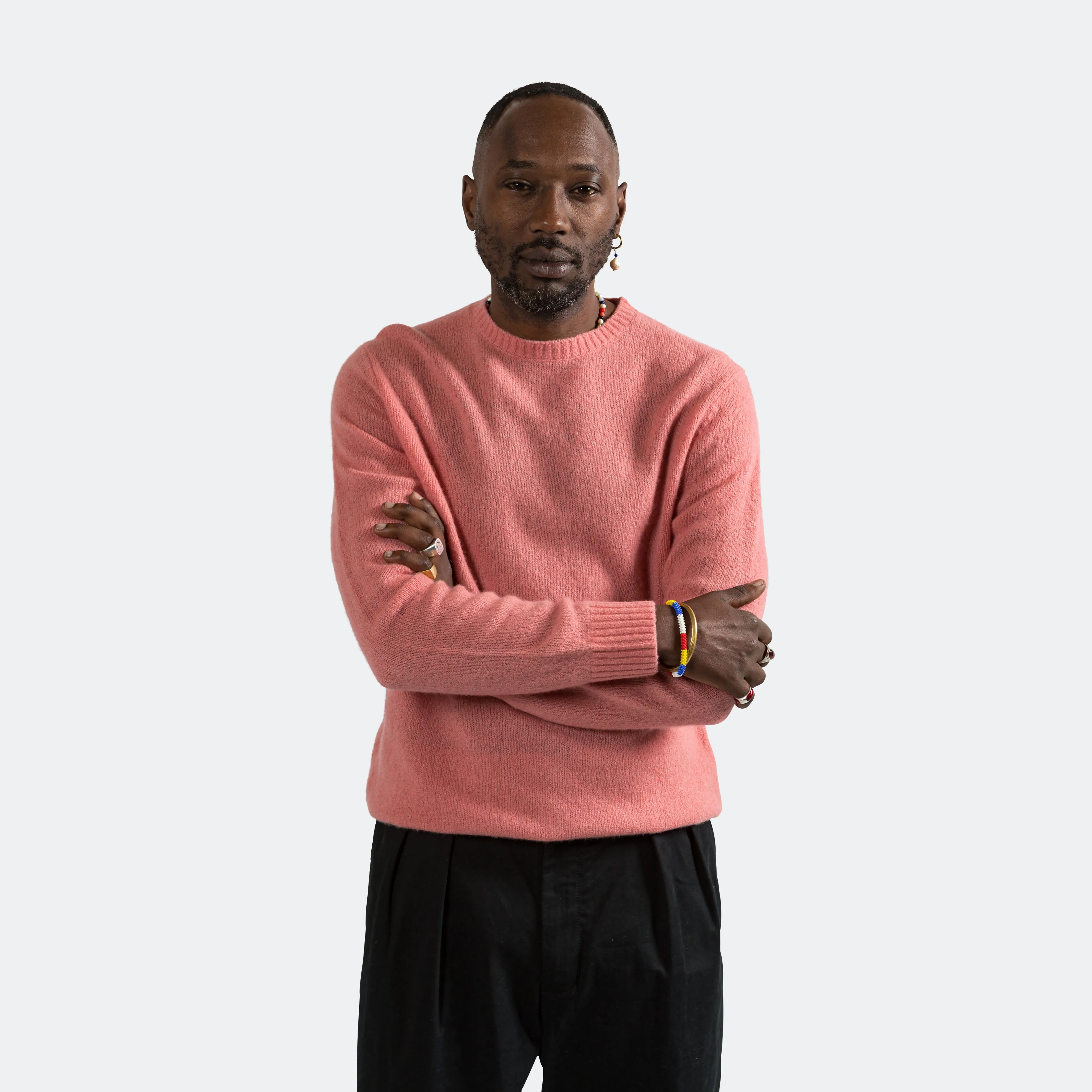 Beams Clothing 7G Cashmere/Silk Crew - Pink