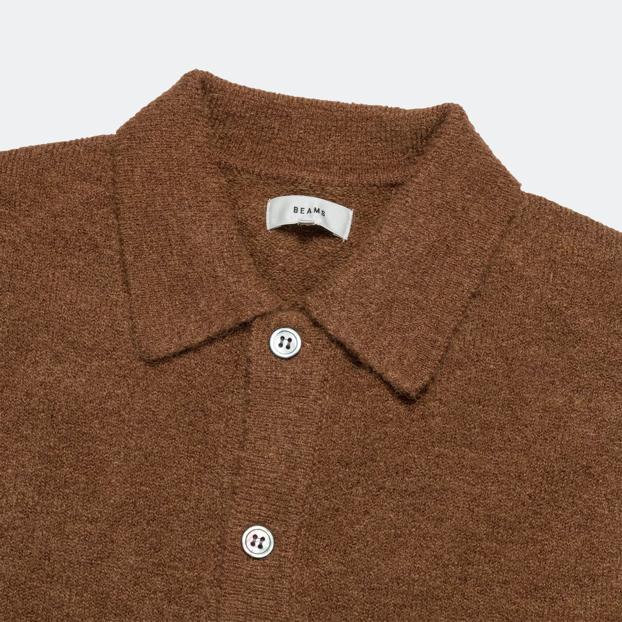 Beams Clothing Alpaca Mix Polo Cardigan - Light Brown