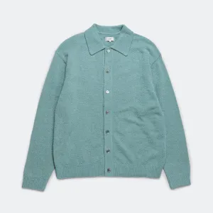 Beams Clothing Alpaca Mix Polo Cardigan - Sax
