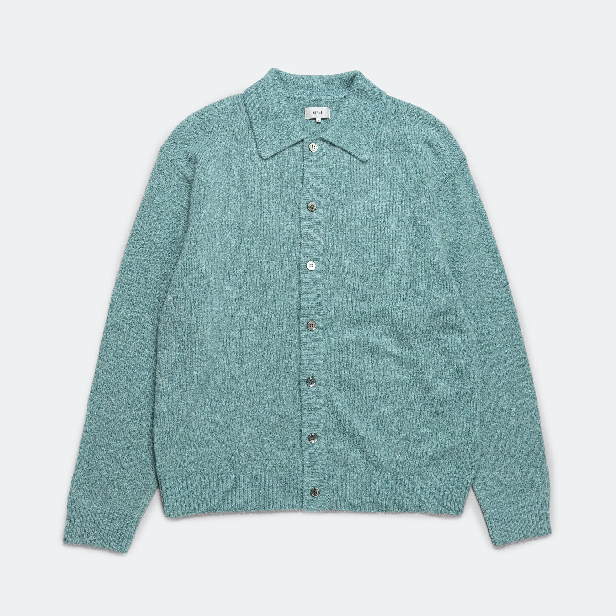 Beams Clothing Alpaca Mix Polo Cardigan - Sax