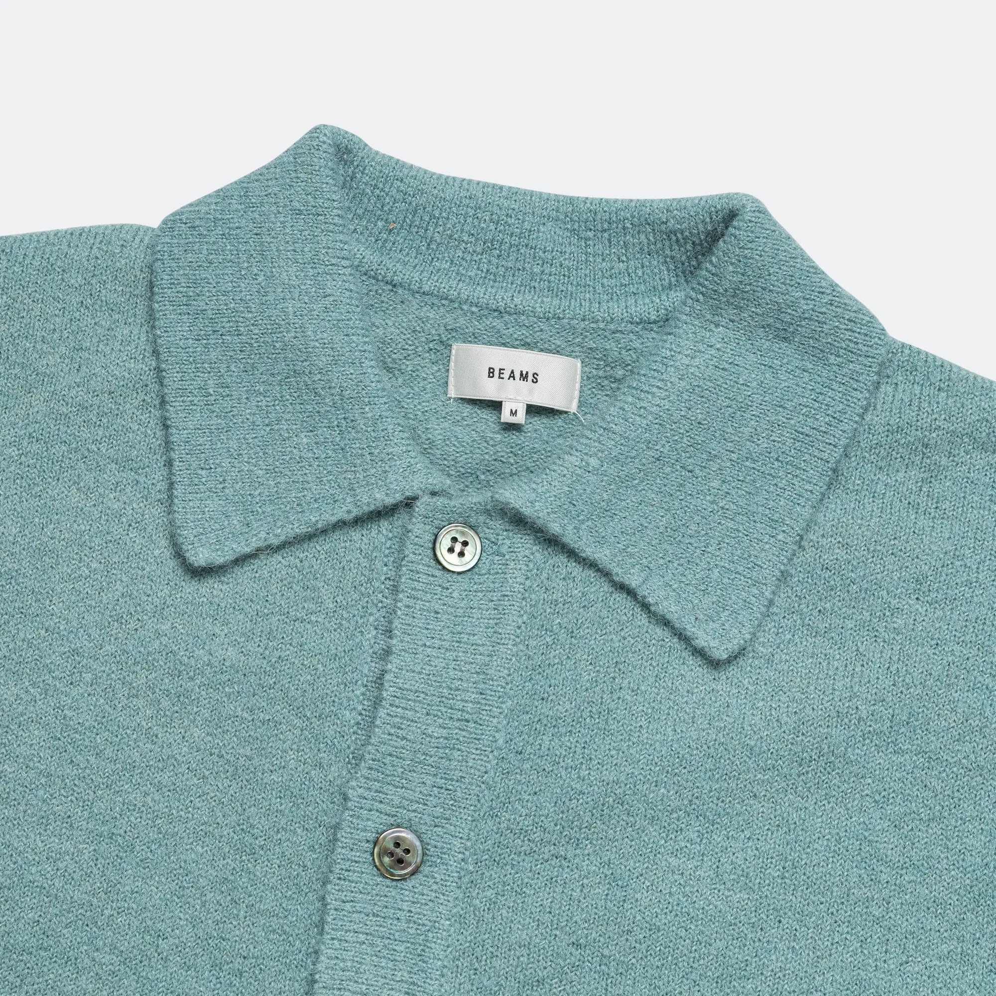 Beams Clothing Alpaca Mix Polo Cardigan - Sax