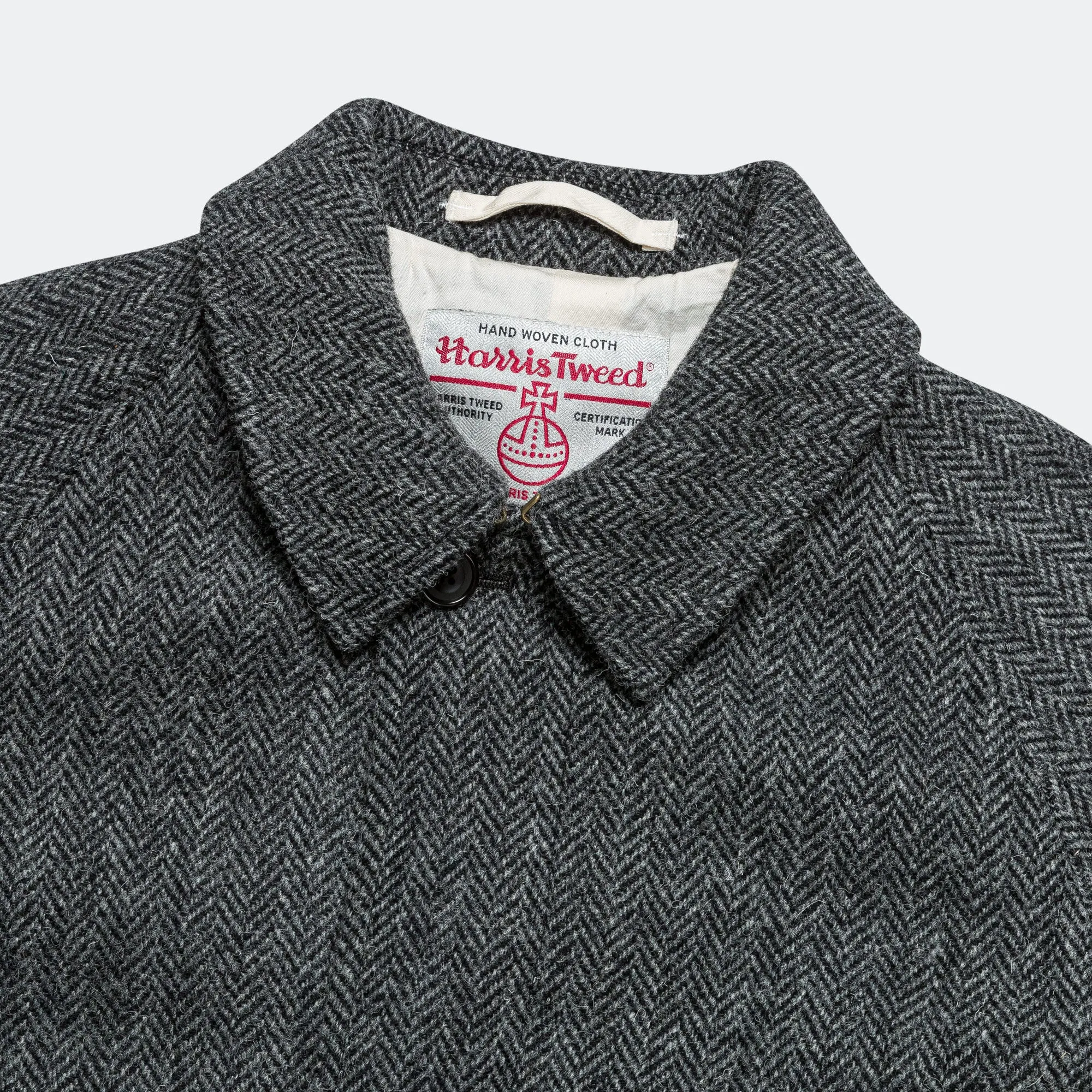 Beams Clothing Bal Collar Coat Harris Tweed - Gray Herringbone