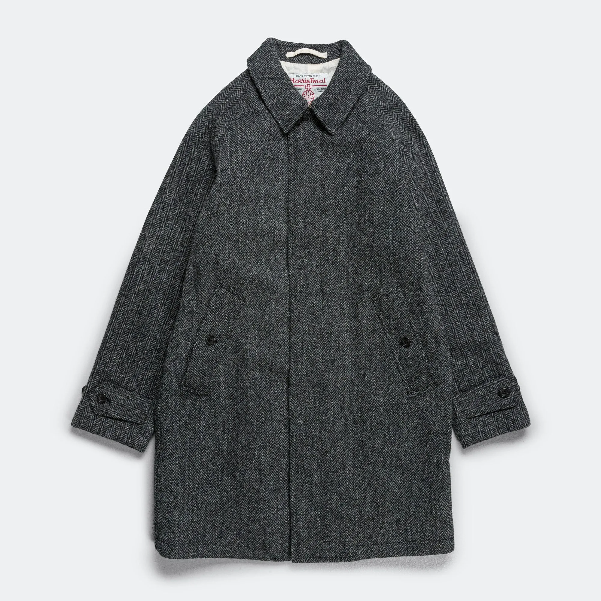 Beams Clothing Bal Collar Coat Harris Tweed - Gray Herringbone