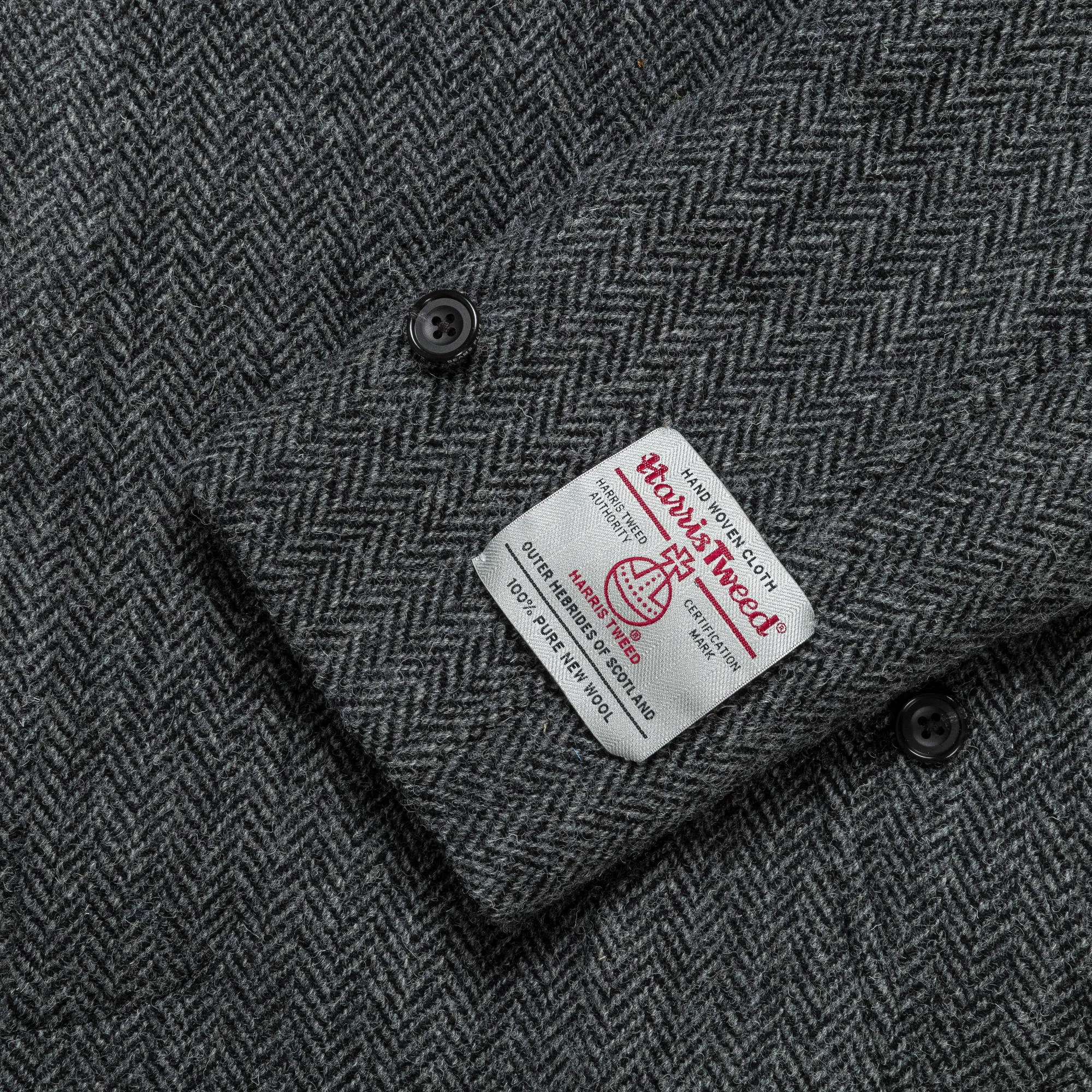 Beams Clothing Bal Collar Coat Harris Tweed - Gray Herringbone