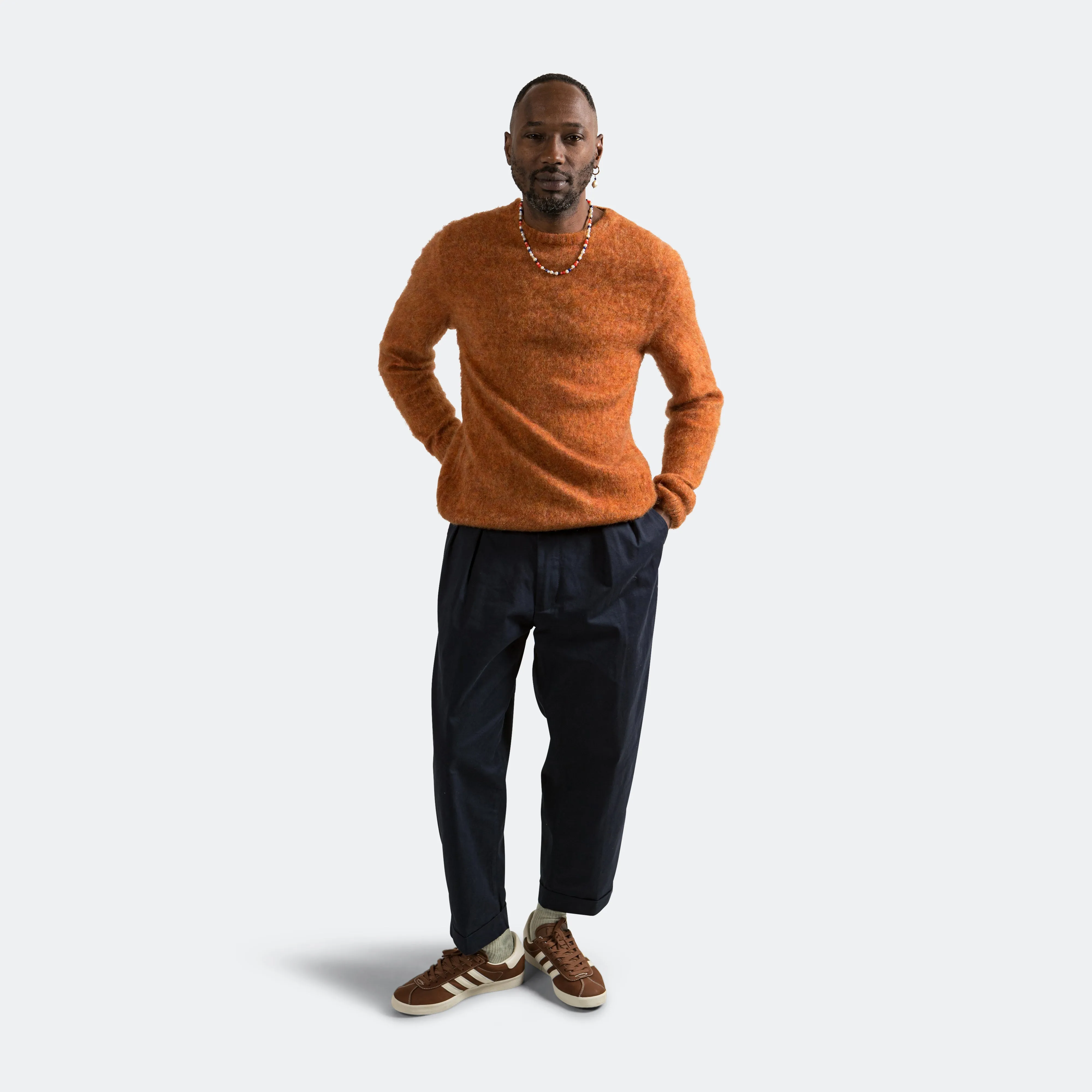 Beams Clothing Crew Neck Stretch Mohair - Orange