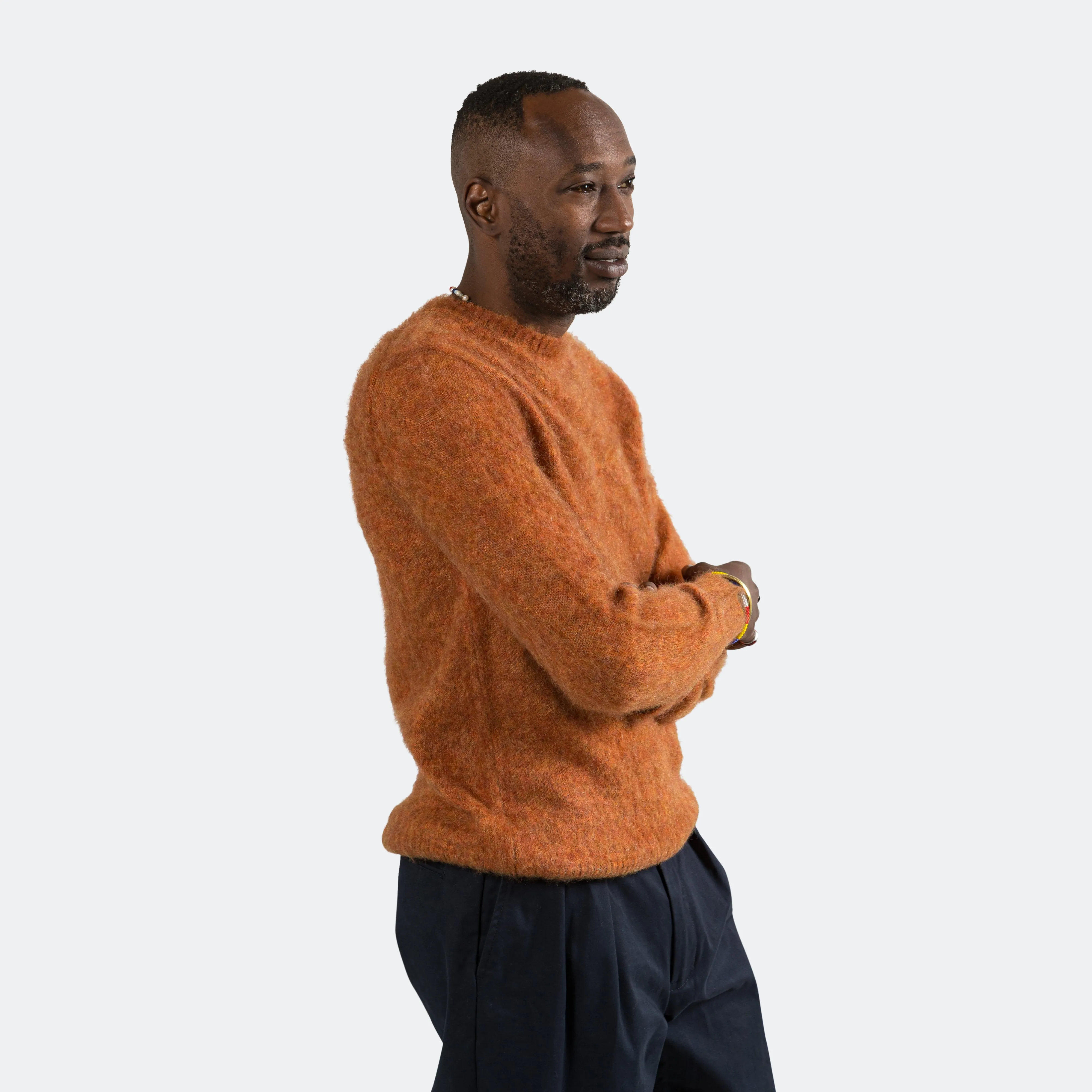 Beams Clothing Crew Neck Stretch Mohair - Orange