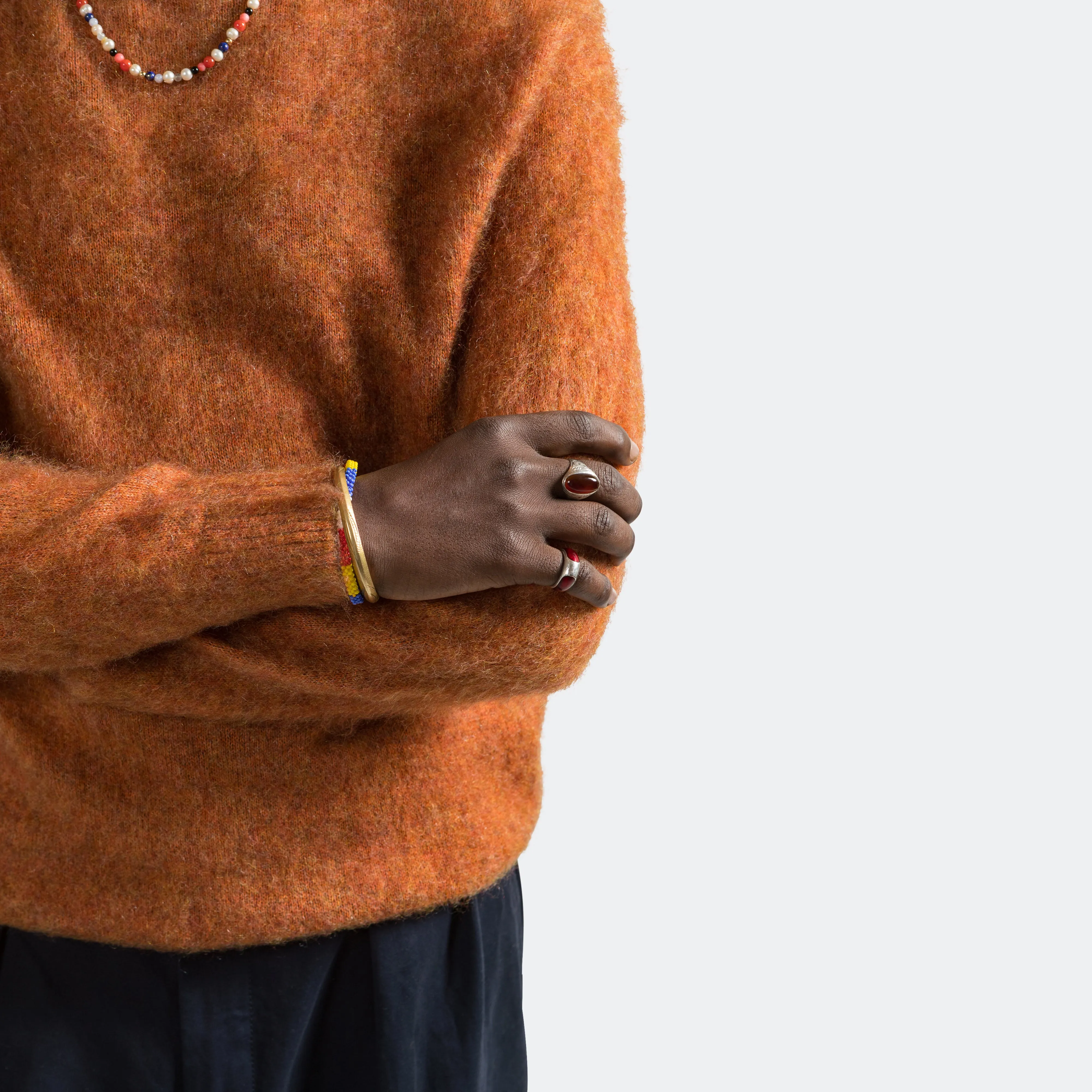 Beams Clothing Crew Neck Stretch Mohair - Orange
