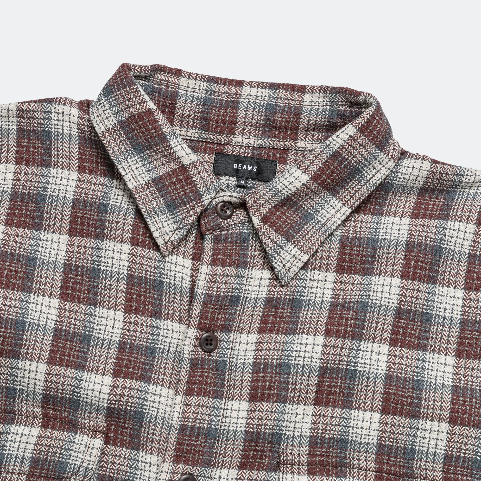 Beams Clothing Herringbone Twill Check Work Shirt - Brown