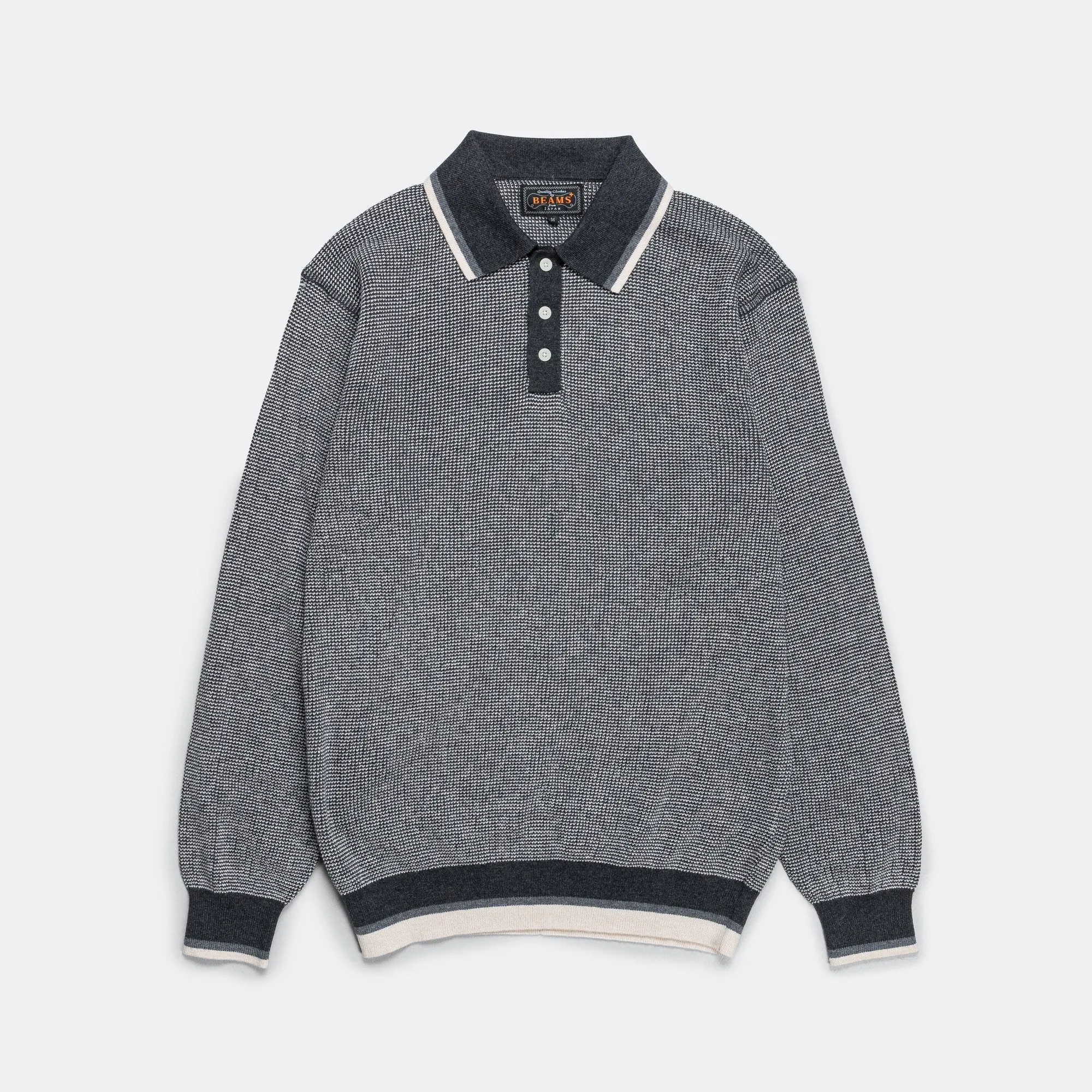 Beams Clothing Knit Polo Collar Line - Charcoal Grey