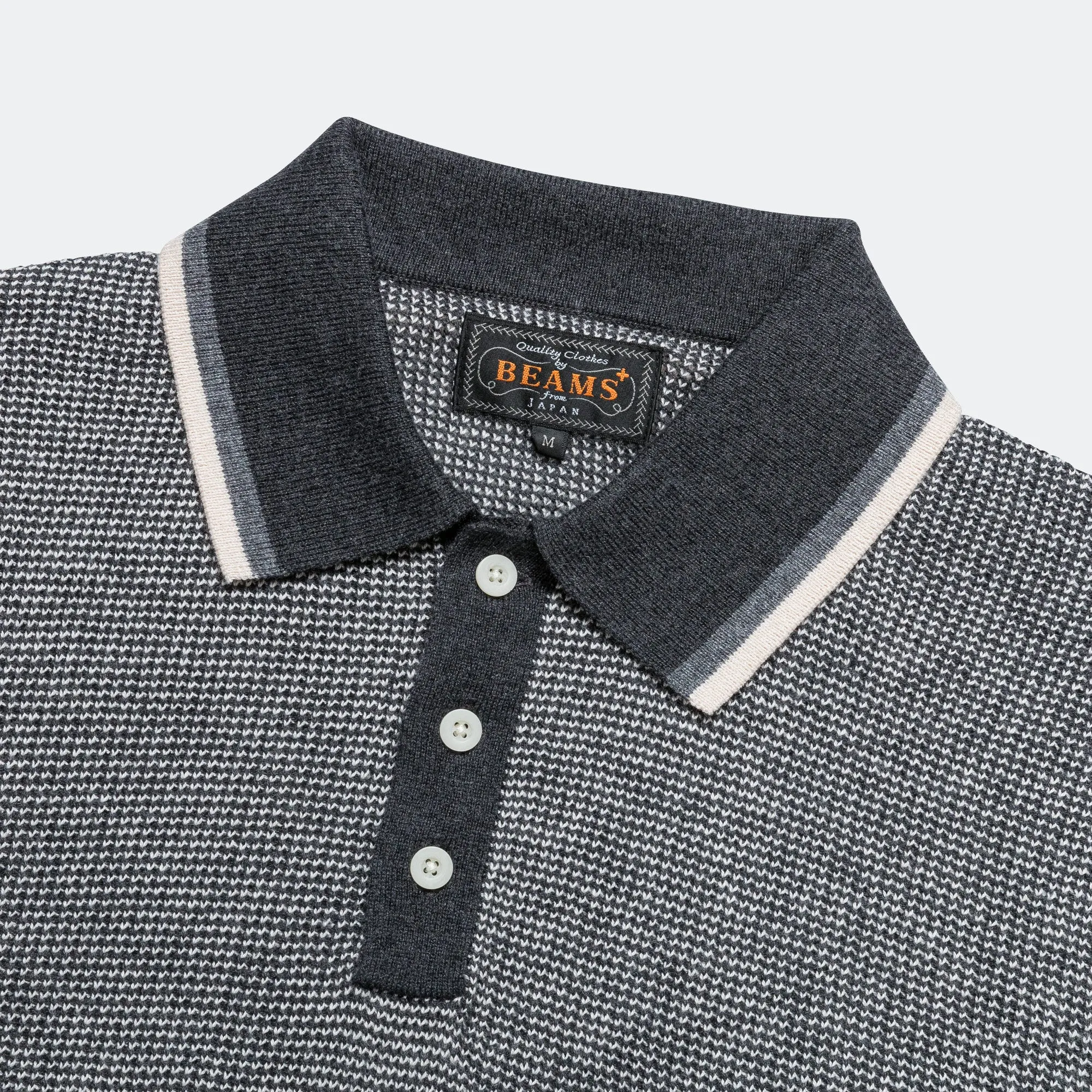 Beams Clothing Knit Polo Collar Line - Charcoal Grey