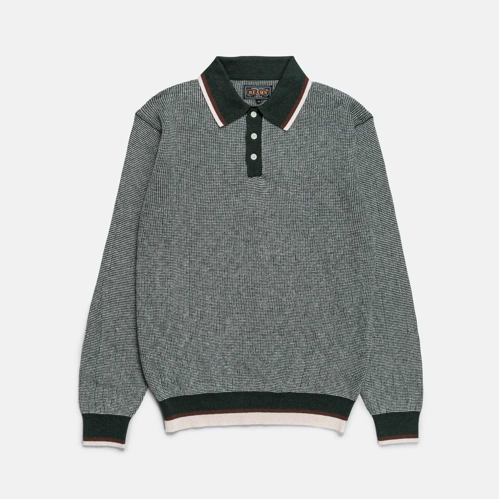 Beams Clothing Knit Polo Collar Line - Green