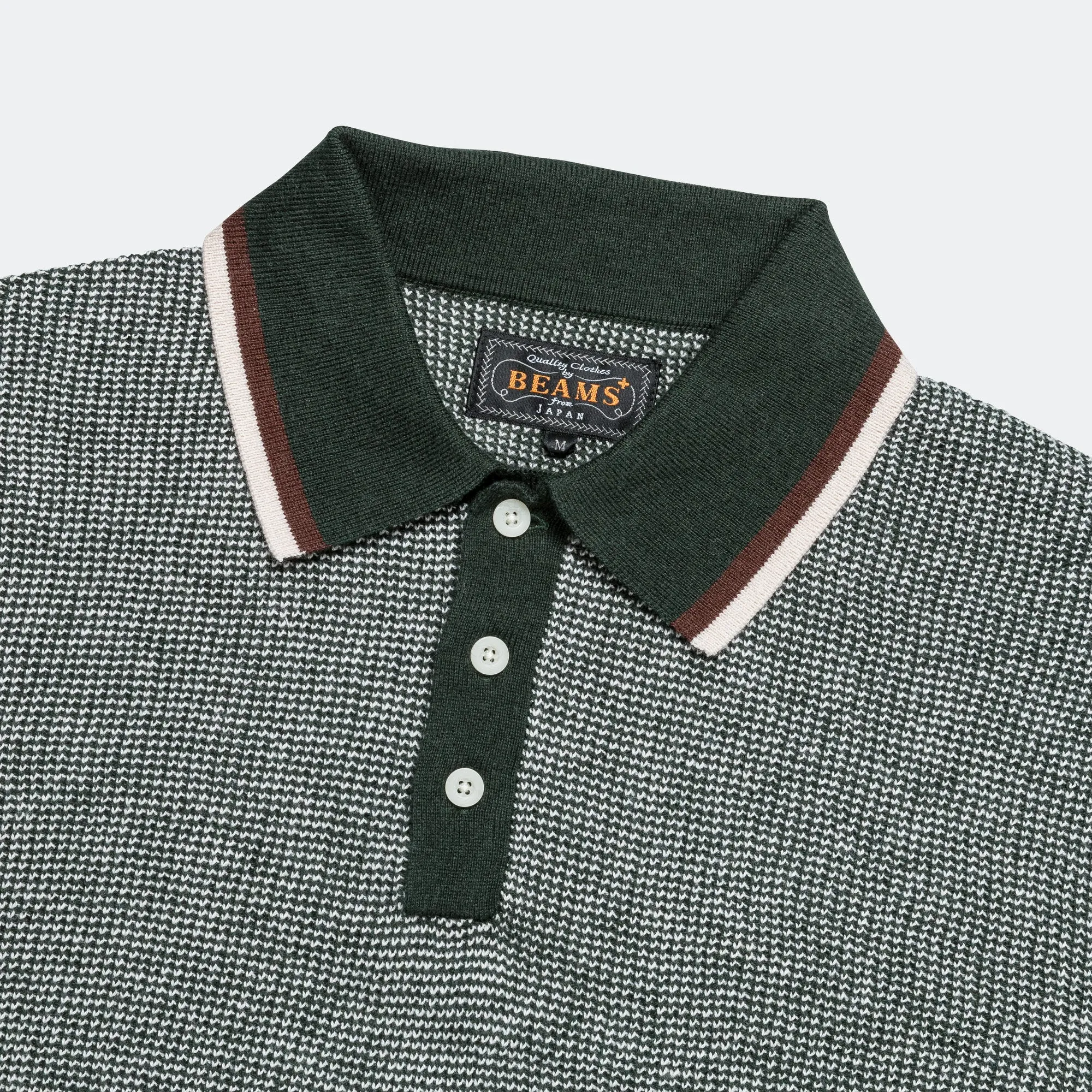 Beams Clothing Knit Polo Collar Line - Green