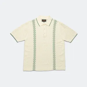 Beams Clothing Knit Polo Mesh Stripe - Off White