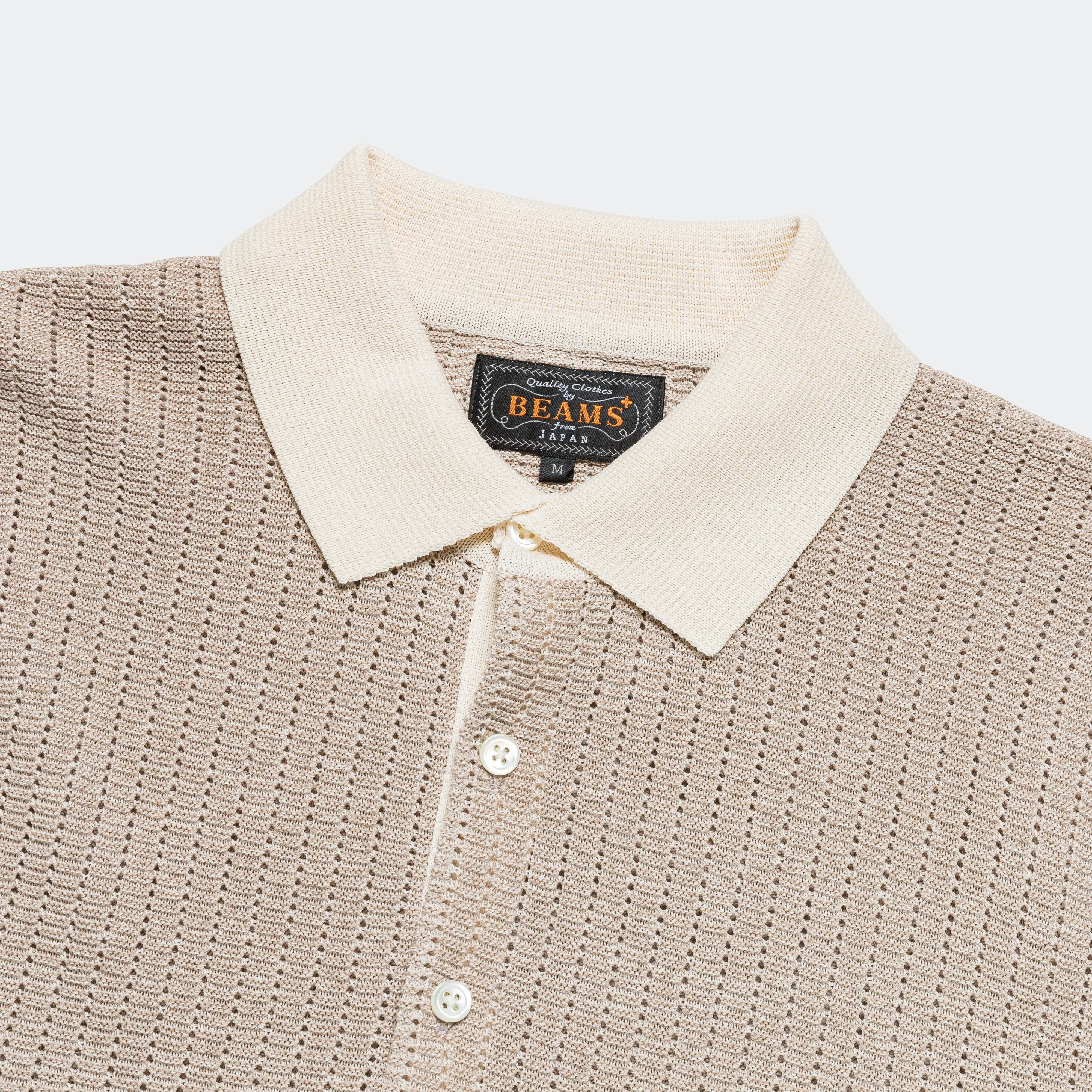 Beams Clothing Knit Polo "WASHI" 2 Tone - Off White
